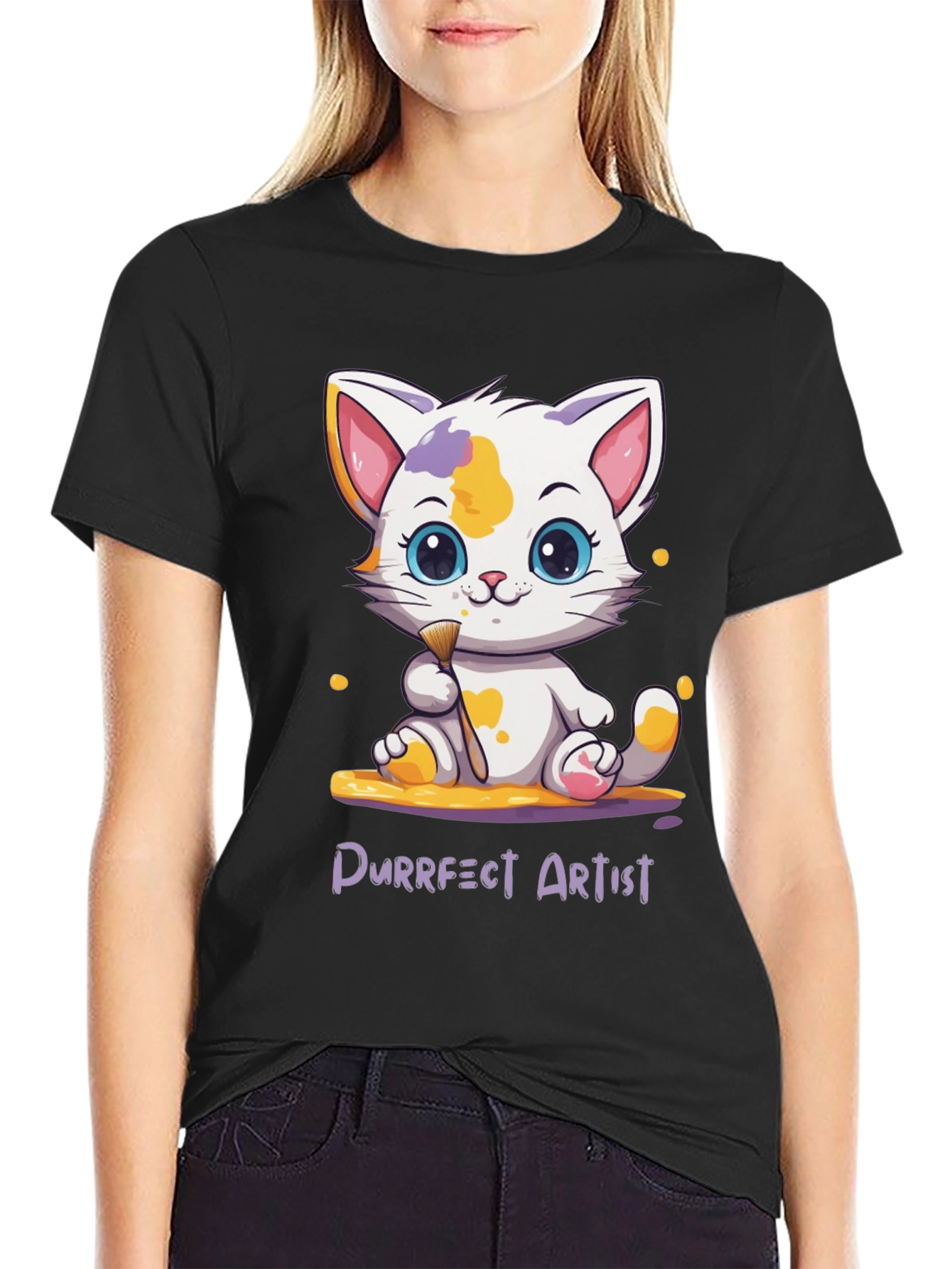 Purrfect Artist Cat T-Shirt - Cute Cartoon Kitten