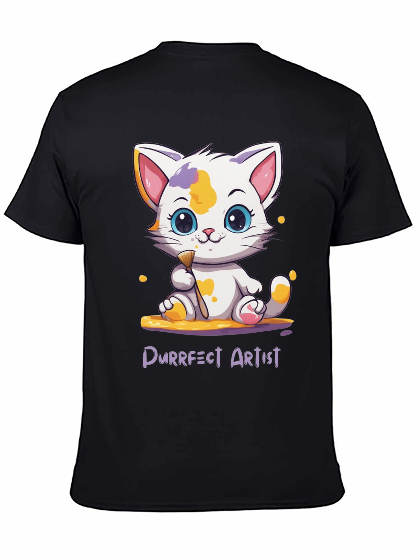 Purrfect Artist Cat T-Shirt - Cute Cartoon Kitten