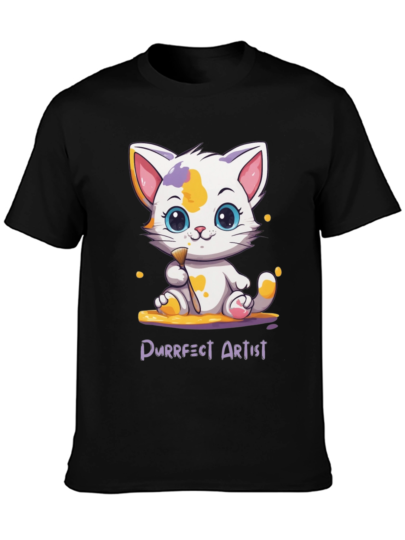Purrfect Artist Cat T-Shirt - Cute Cartoon Kitten