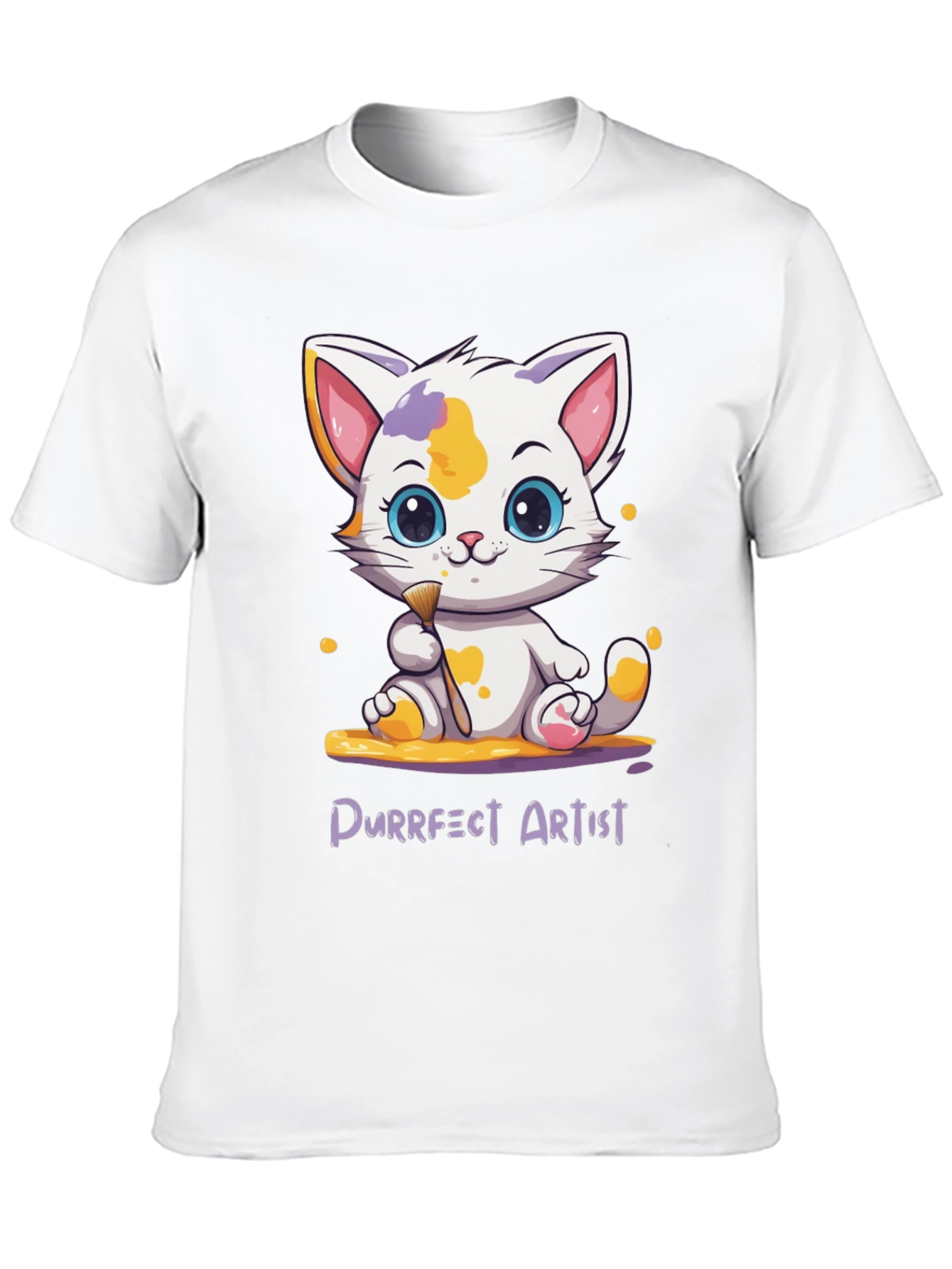 Purrfect Artist Cat T-Shirt - Cute Cartoon Kitten