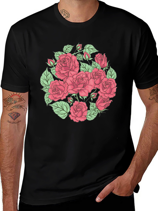 Floral Rose Print Black T-Shirt