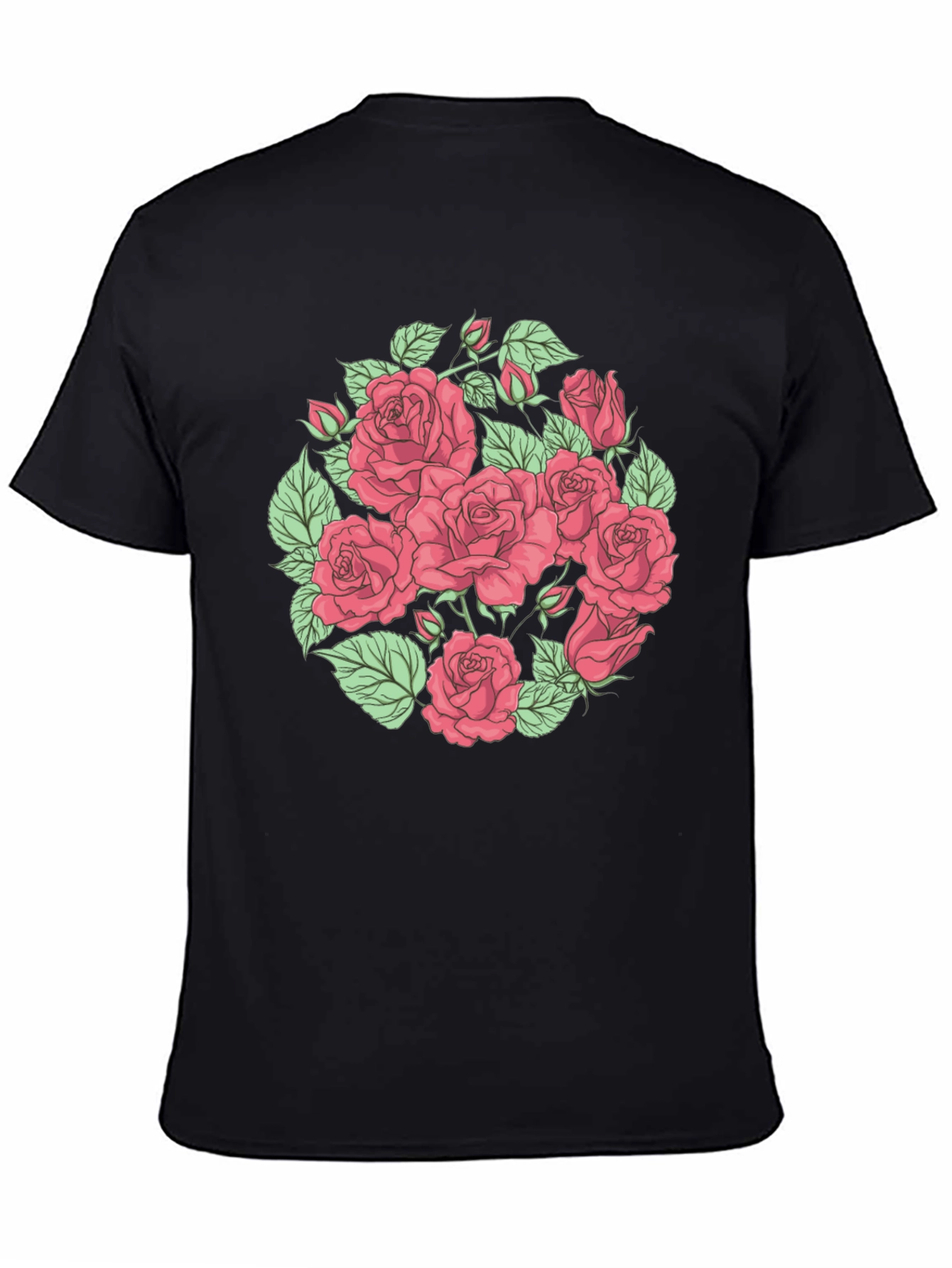 Floral Rose Print Black T-Shirt