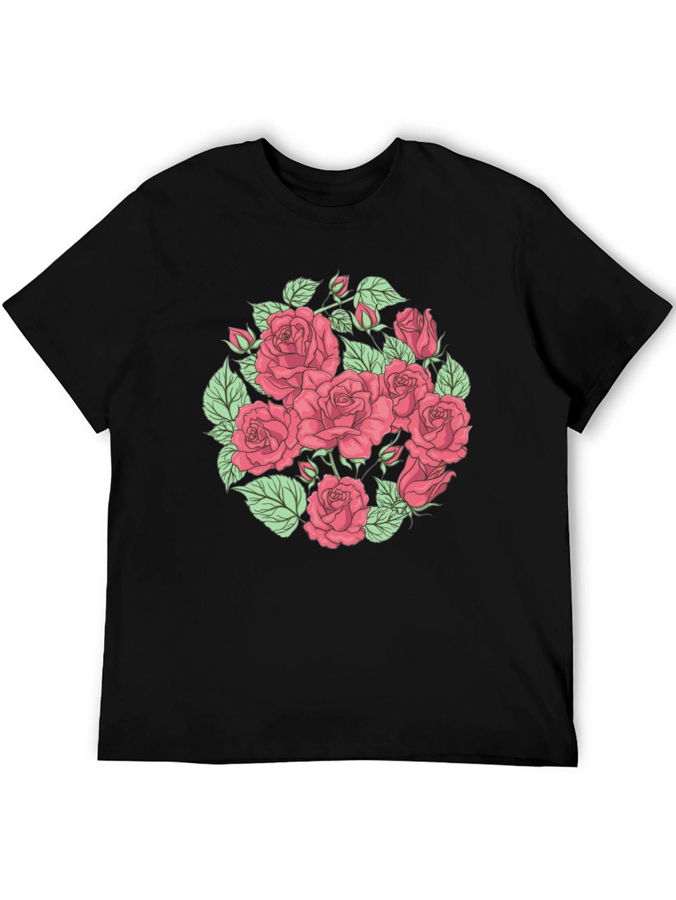 Floral Rose Print Black T-Shirt