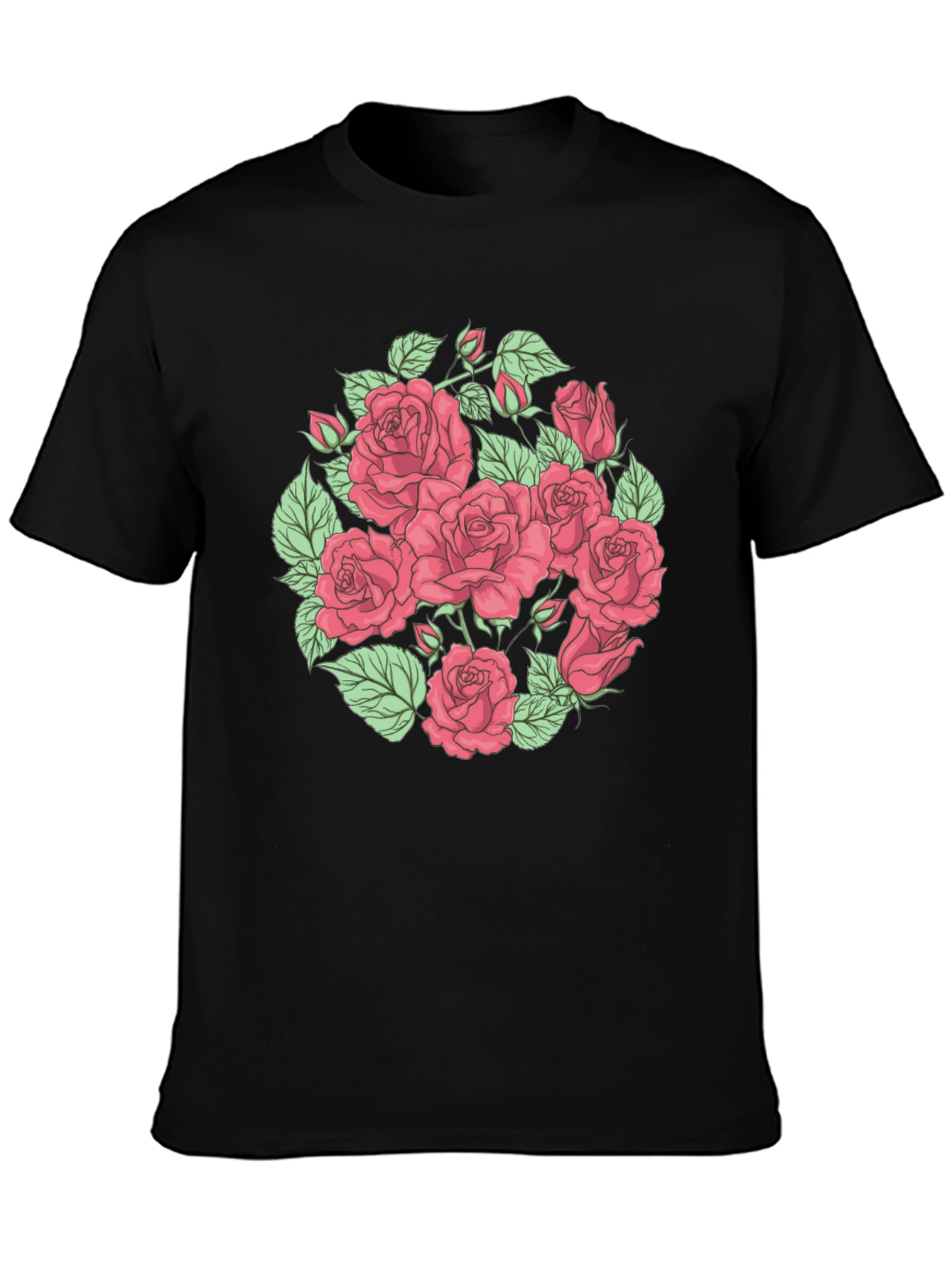 Floral Rose Print Black T-Shirt