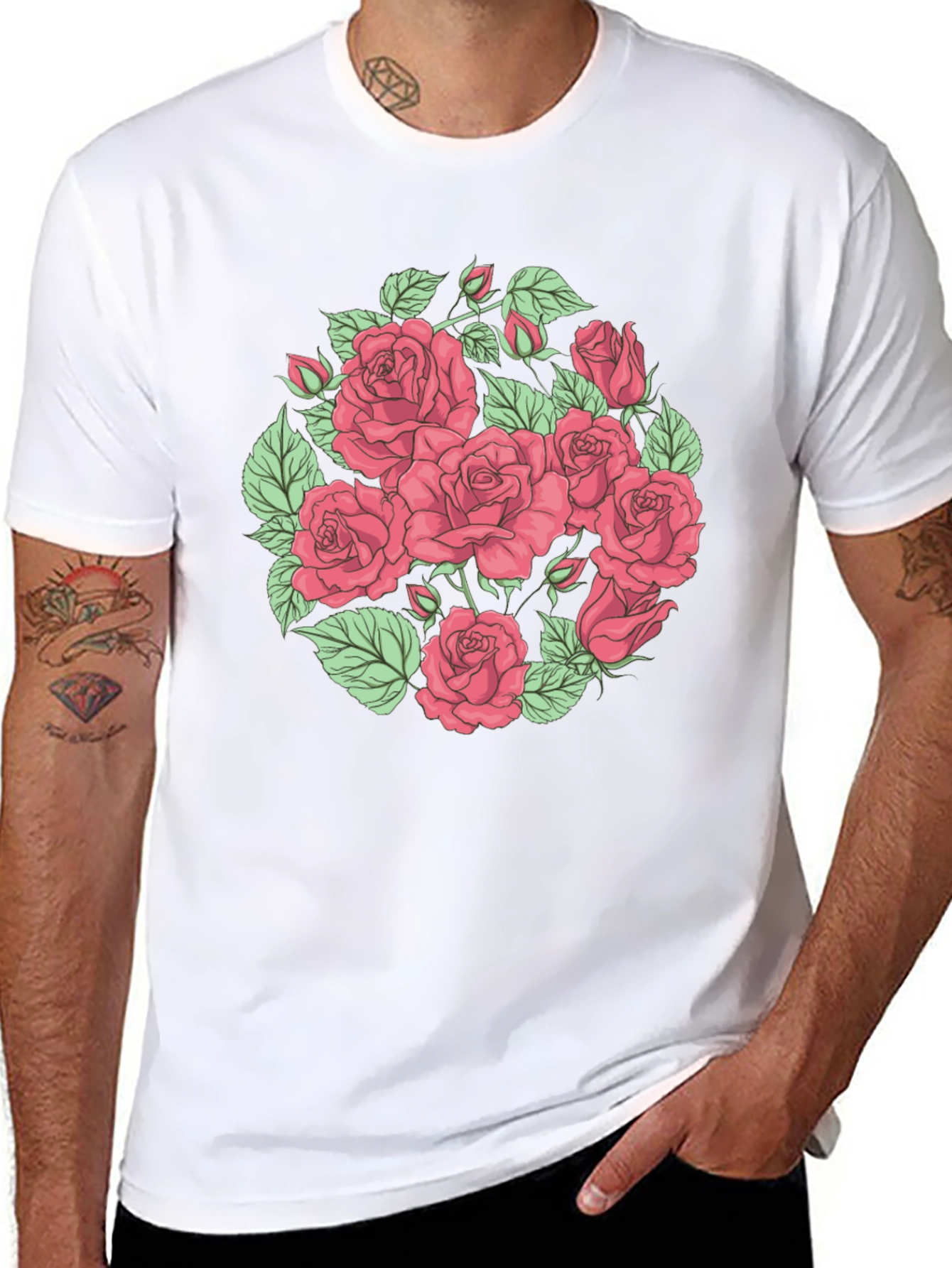Floral Rose Print Black T-Shirt