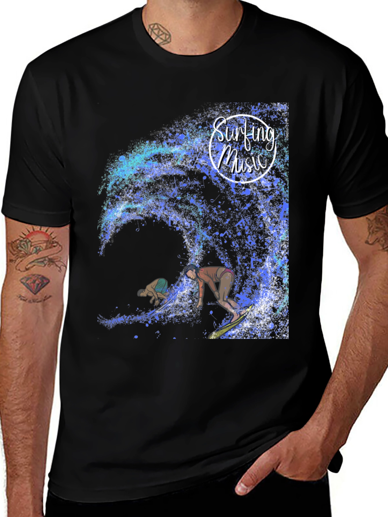 Surfing Music Graphic Tee - Wave Rider Shirt