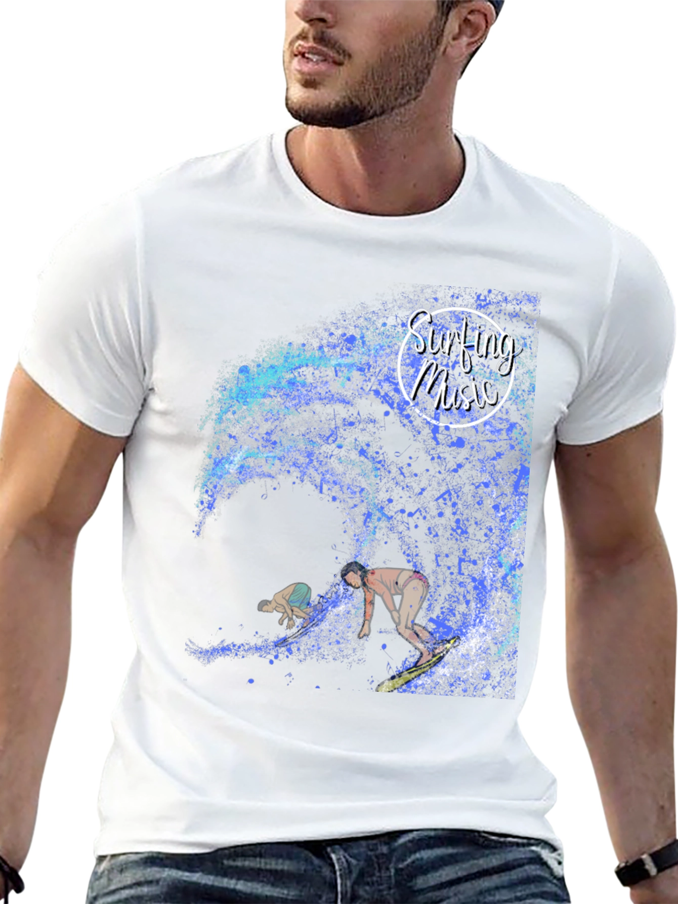 Surfing Music Graphic Tee - Wave Rider Shirt
