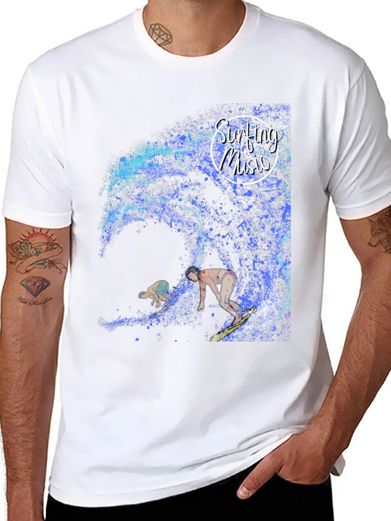 Surfing Music Graphic Tee - Wave Rider Shirt