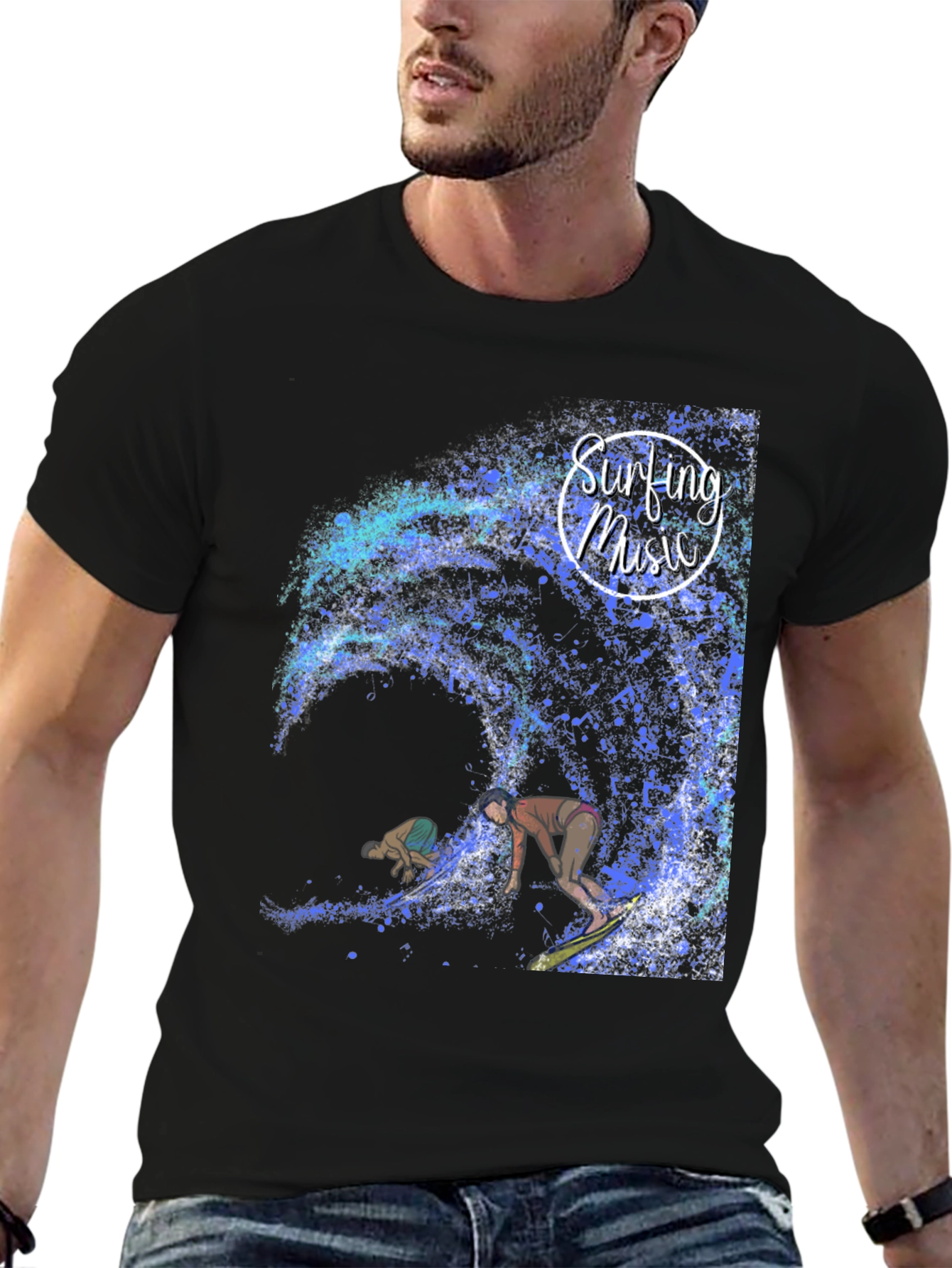 Surfing Music Graphic Tee - Wave Rider Shirt
