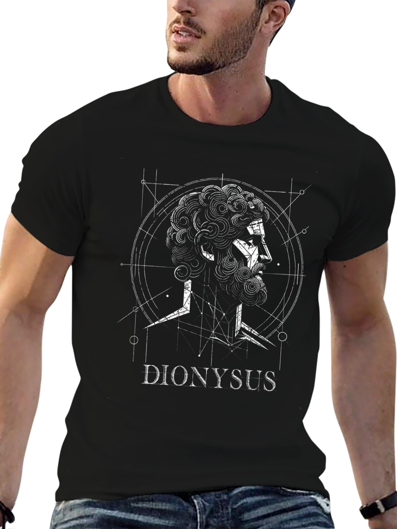 Dionysus Graphic Tee - Stylish Geometric Greek God Design