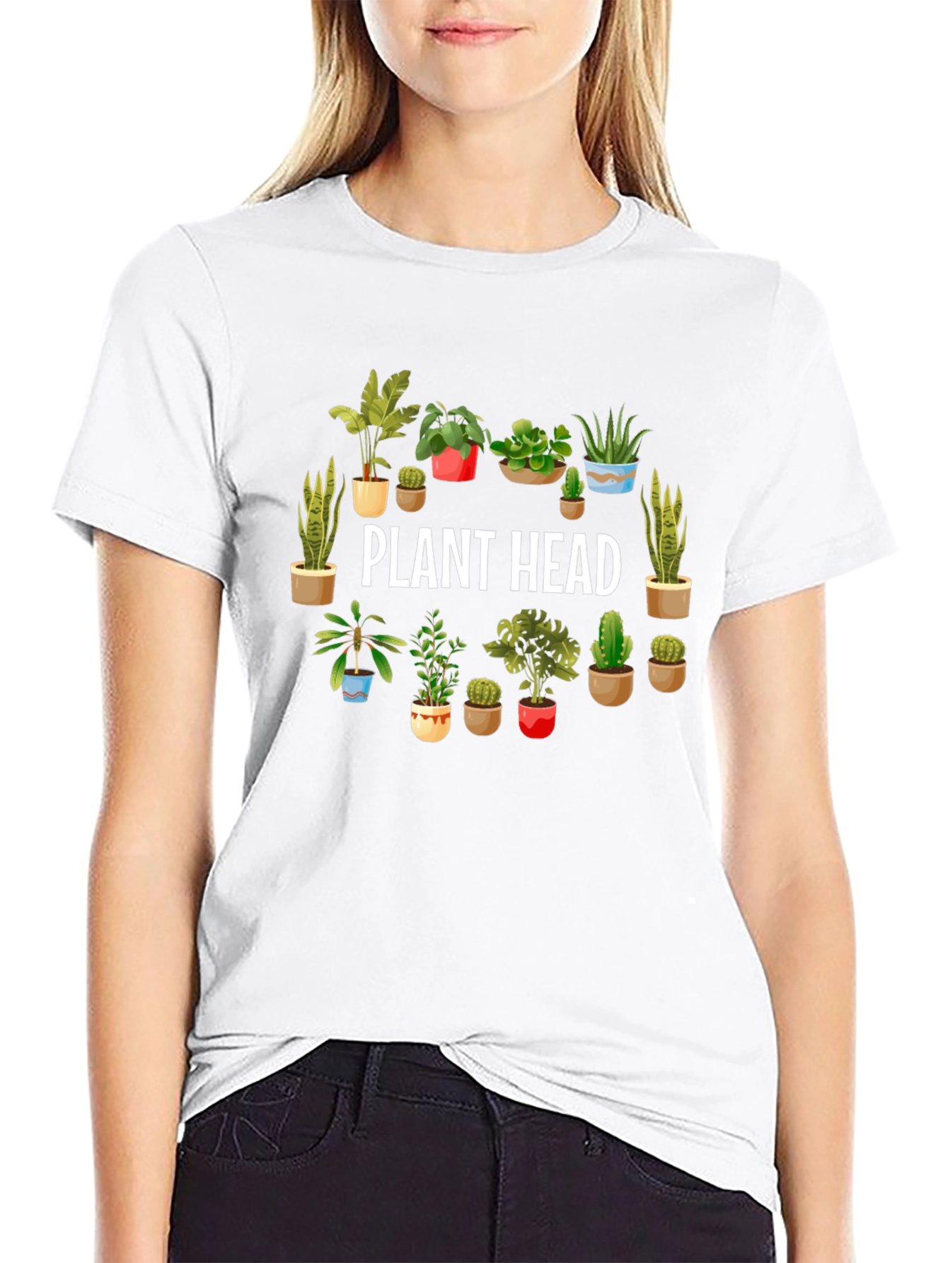 Plant Head Graphic Tee - Black Cotton T-Shirt