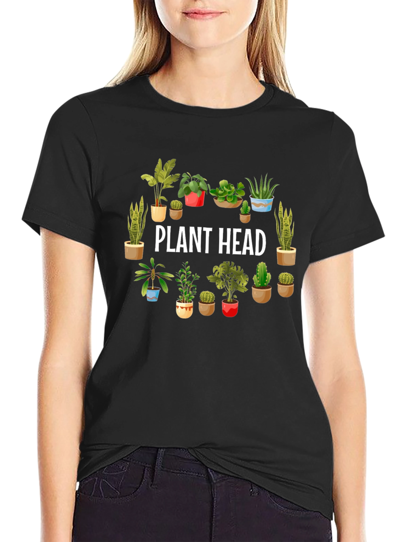 Plant Head Graphic Tee - Black Cotton T-Shirt