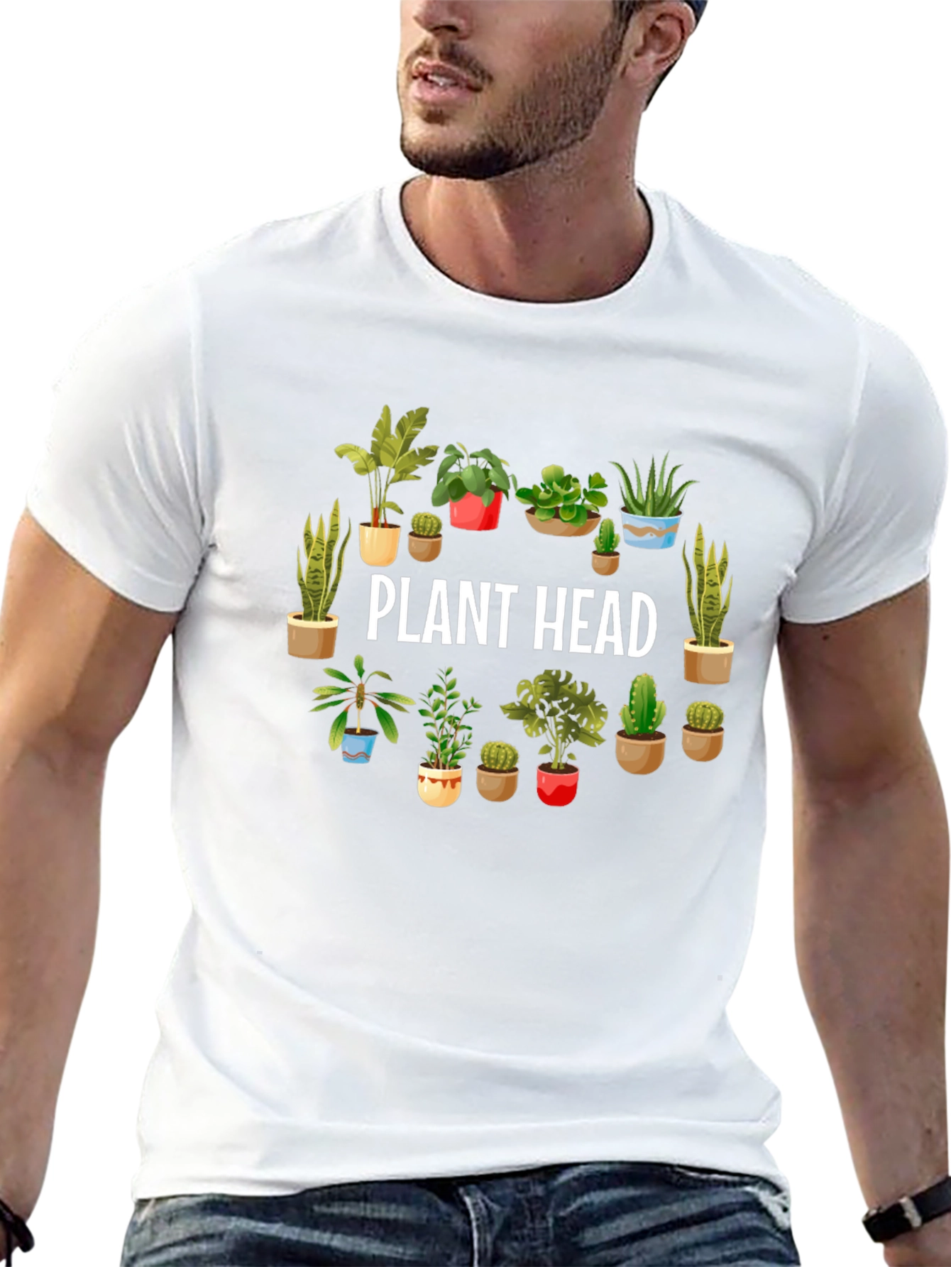 Plant Head Graphic Tee - Black Cotton T-Shirt