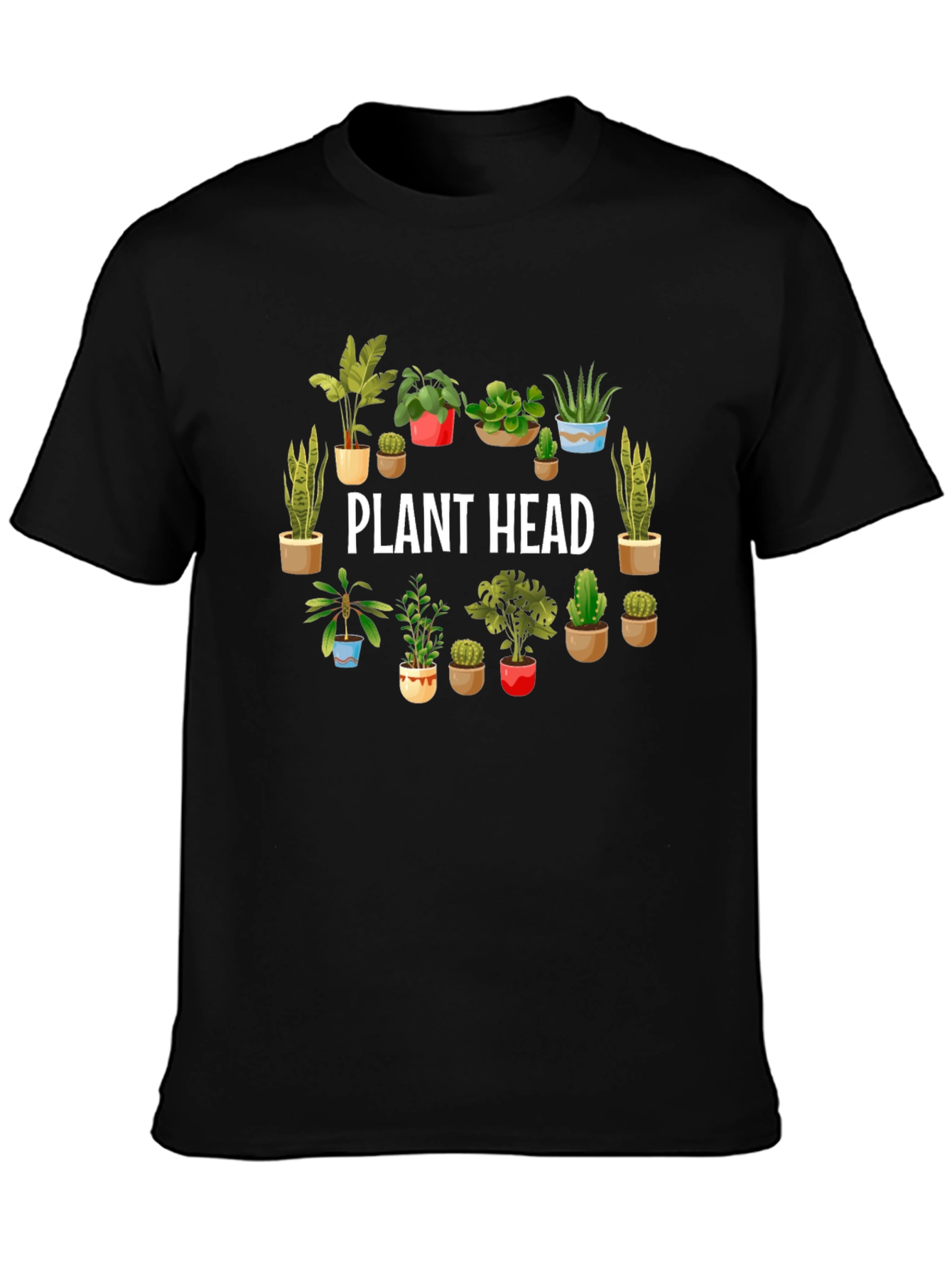 Plant Head Graphic Tee - Black Cotton T-Shirt