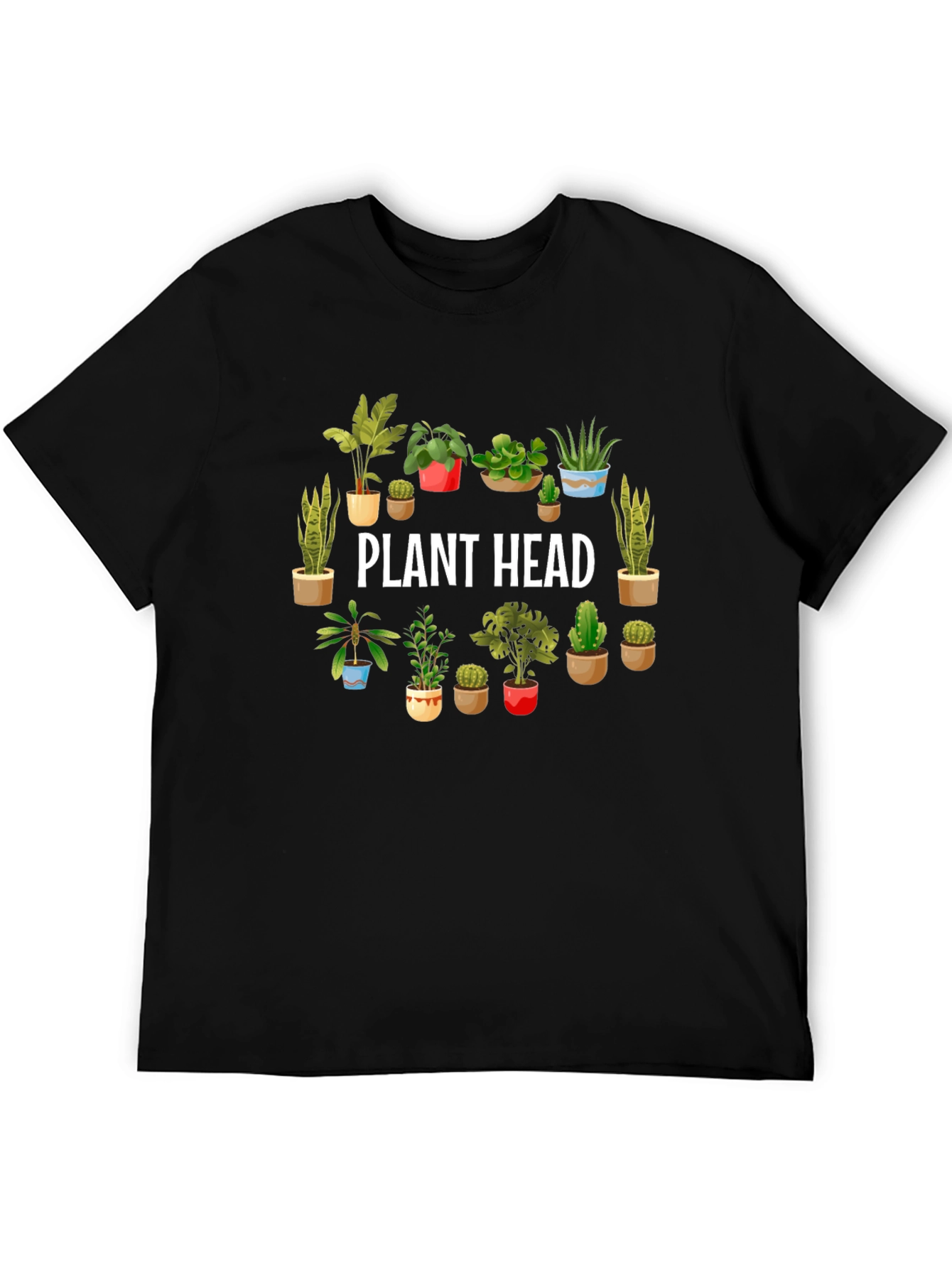 Plant Head Graphic Tee - Black Cotton T-Shirt