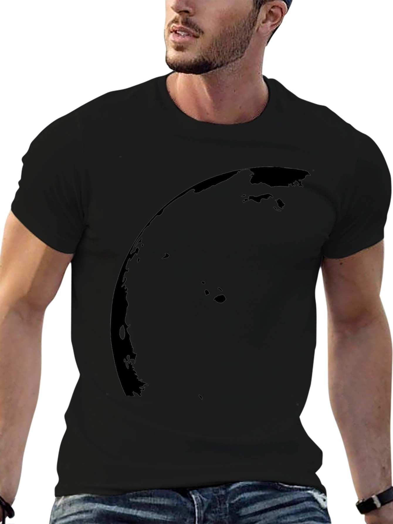 Black Curved Abstract Design T-Shirt