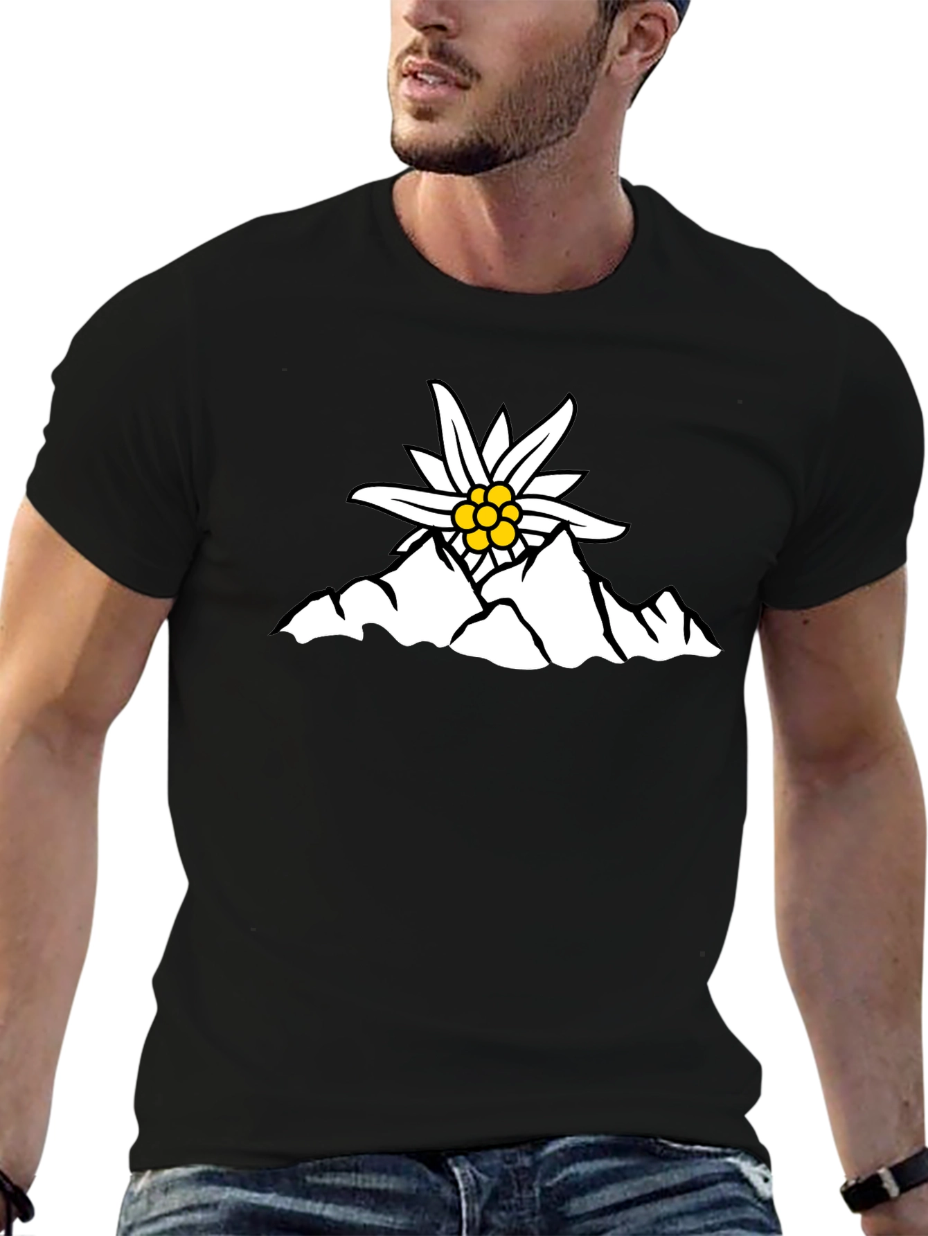 Edelweiss Mountain Graphic T-Shirt - Black