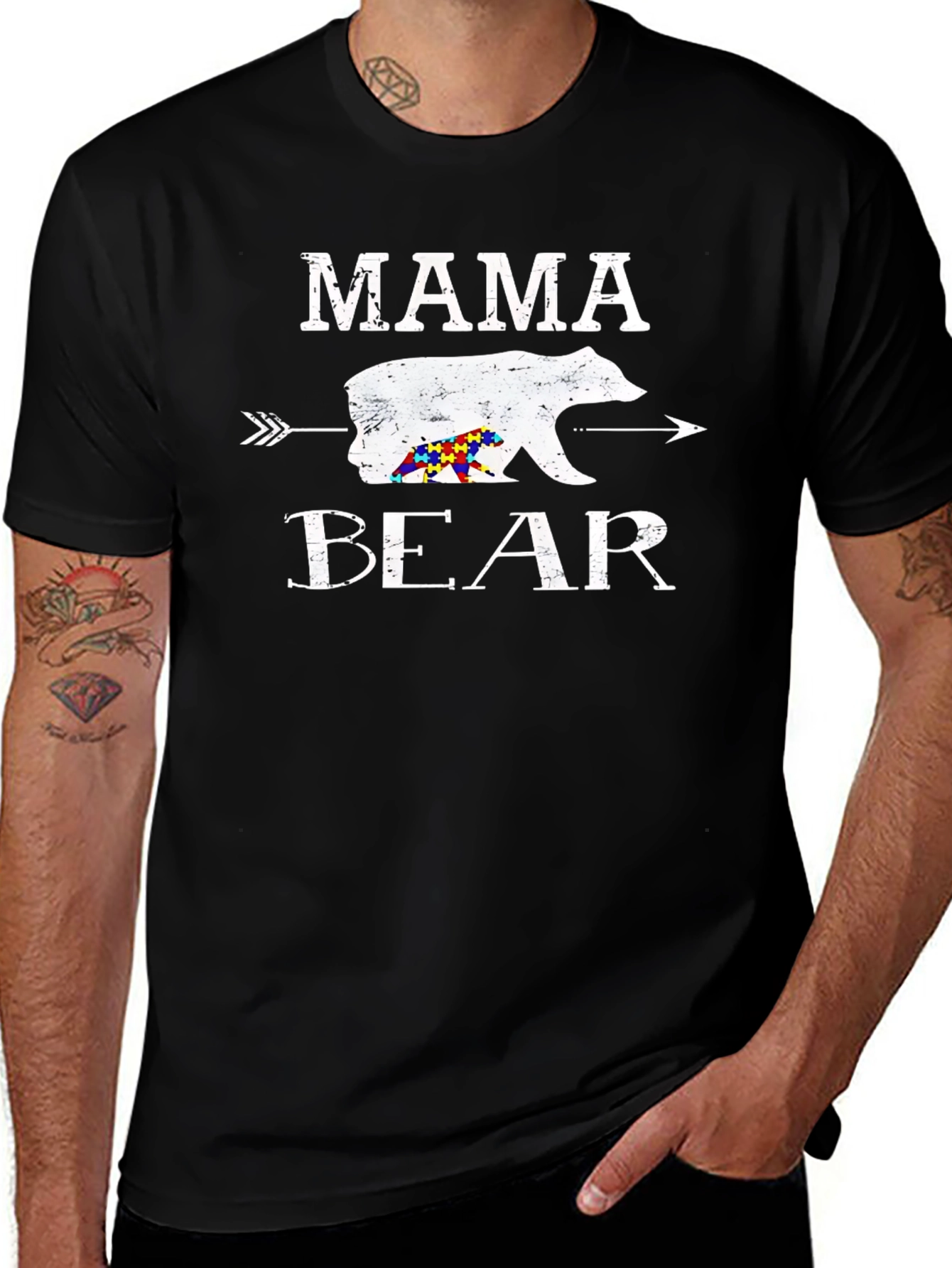Mama Bear Autism Awareness T-Shirt - Black
