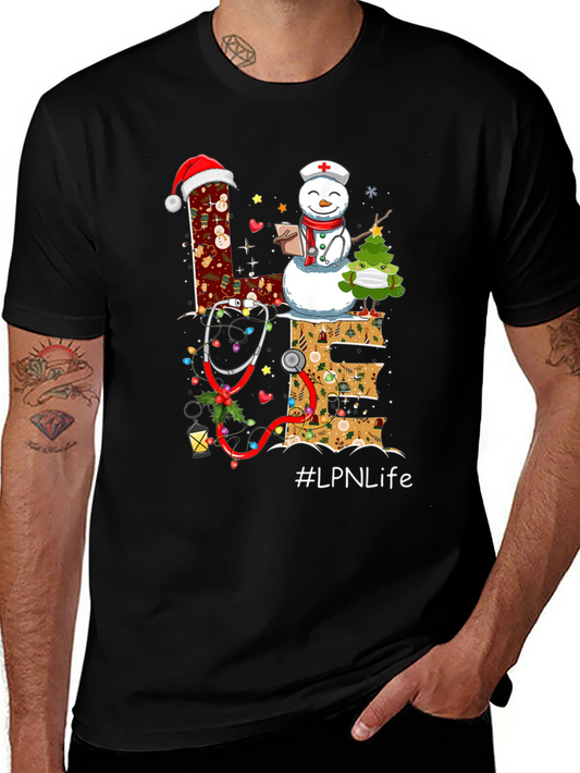 LPN Life Christmas T-Shirt with Snowman & Stethoscope