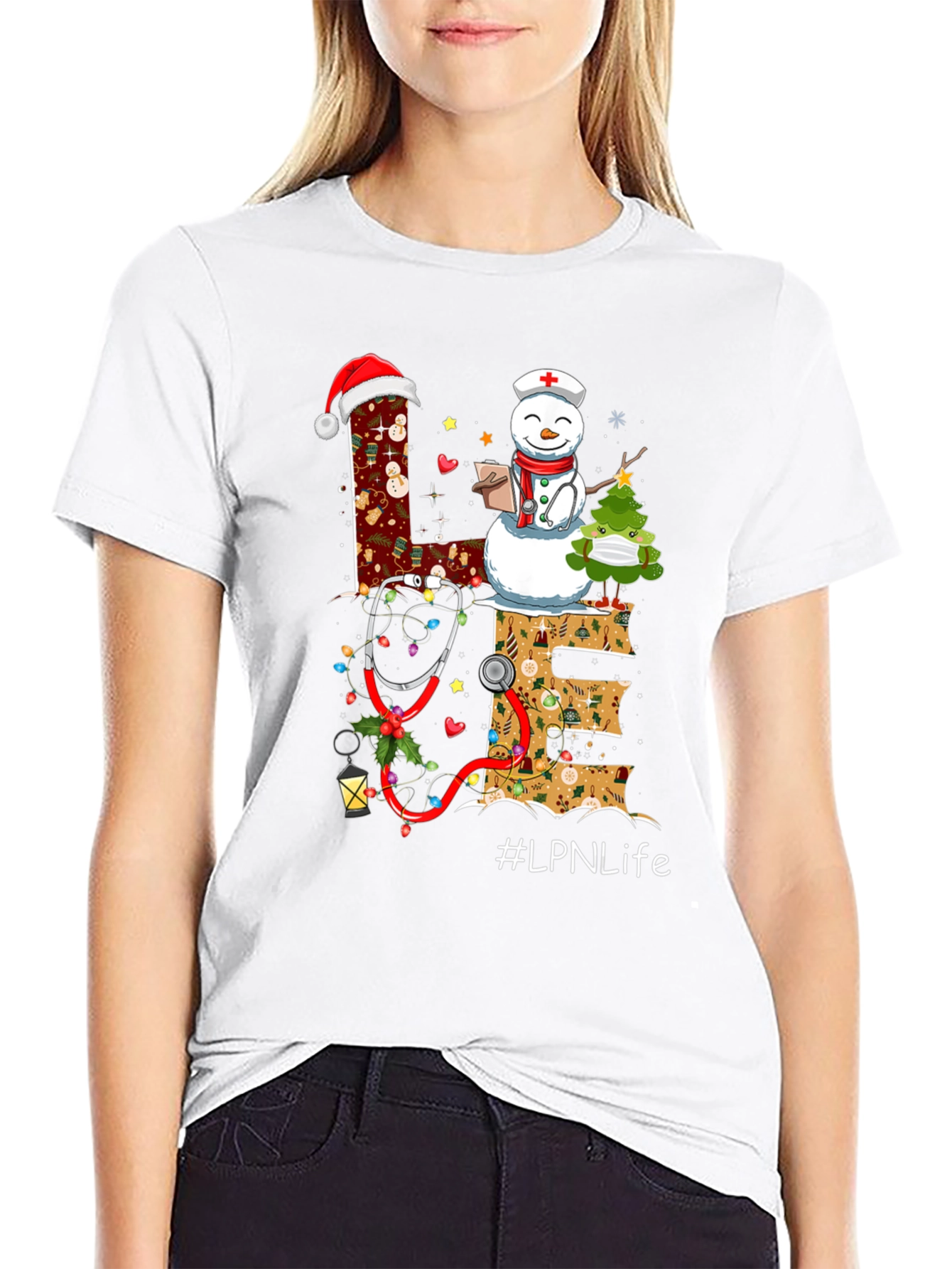 LPN Life Christmas T-Shirt with Snowman & Stethoscope