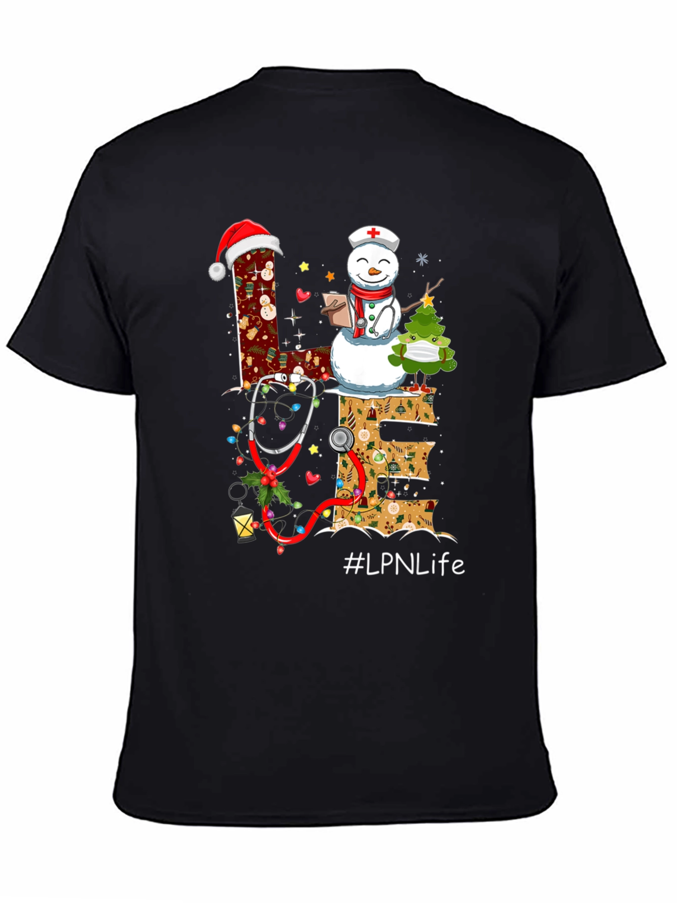 LPN Life Christmas T-Shirt with Snowman & Stethoscope