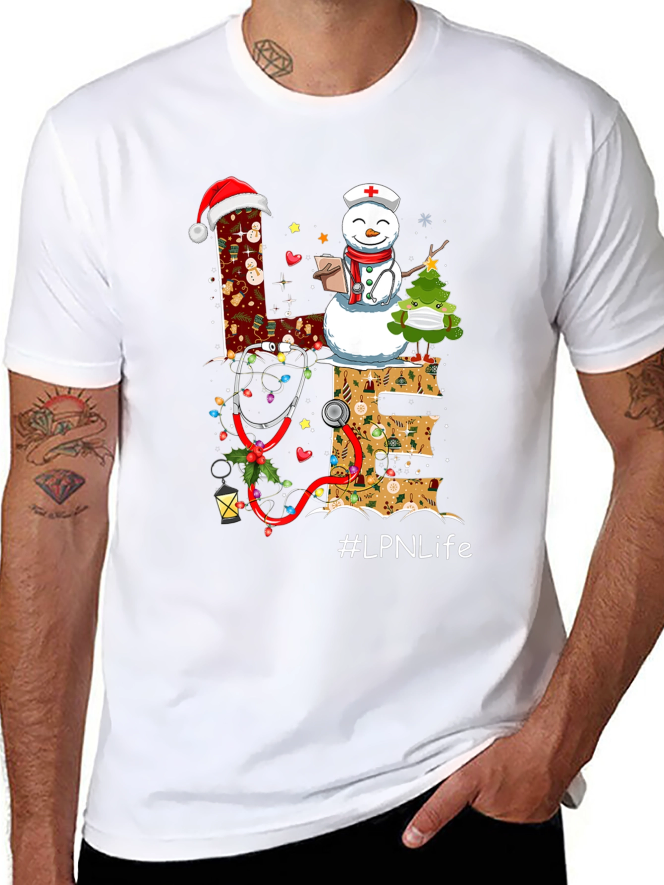 LPN Life Christmas T-Shirt with Snowman & Stethoscope