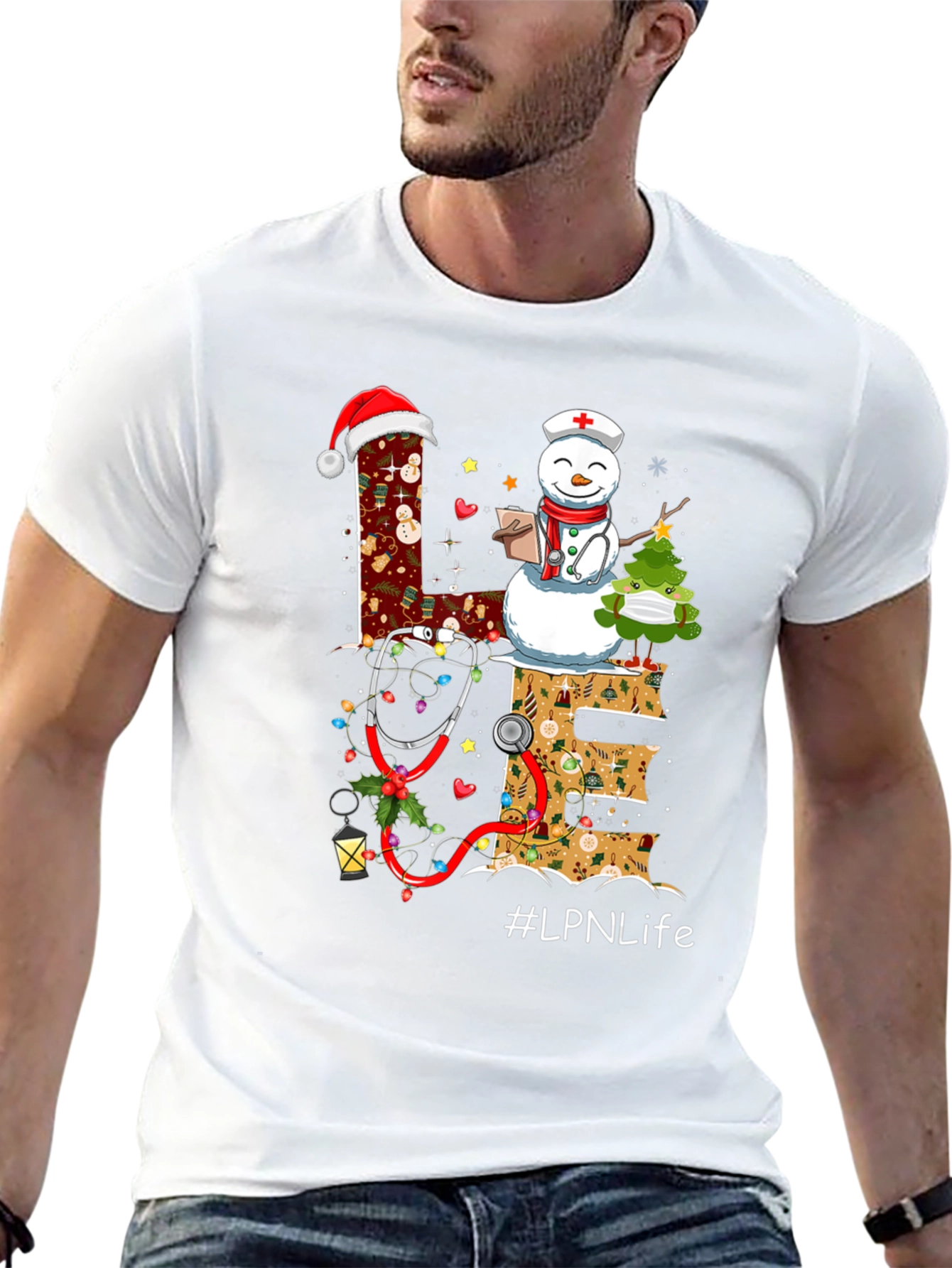 LPN Life Christmas T-Shirt with Snowman & Stethoscope