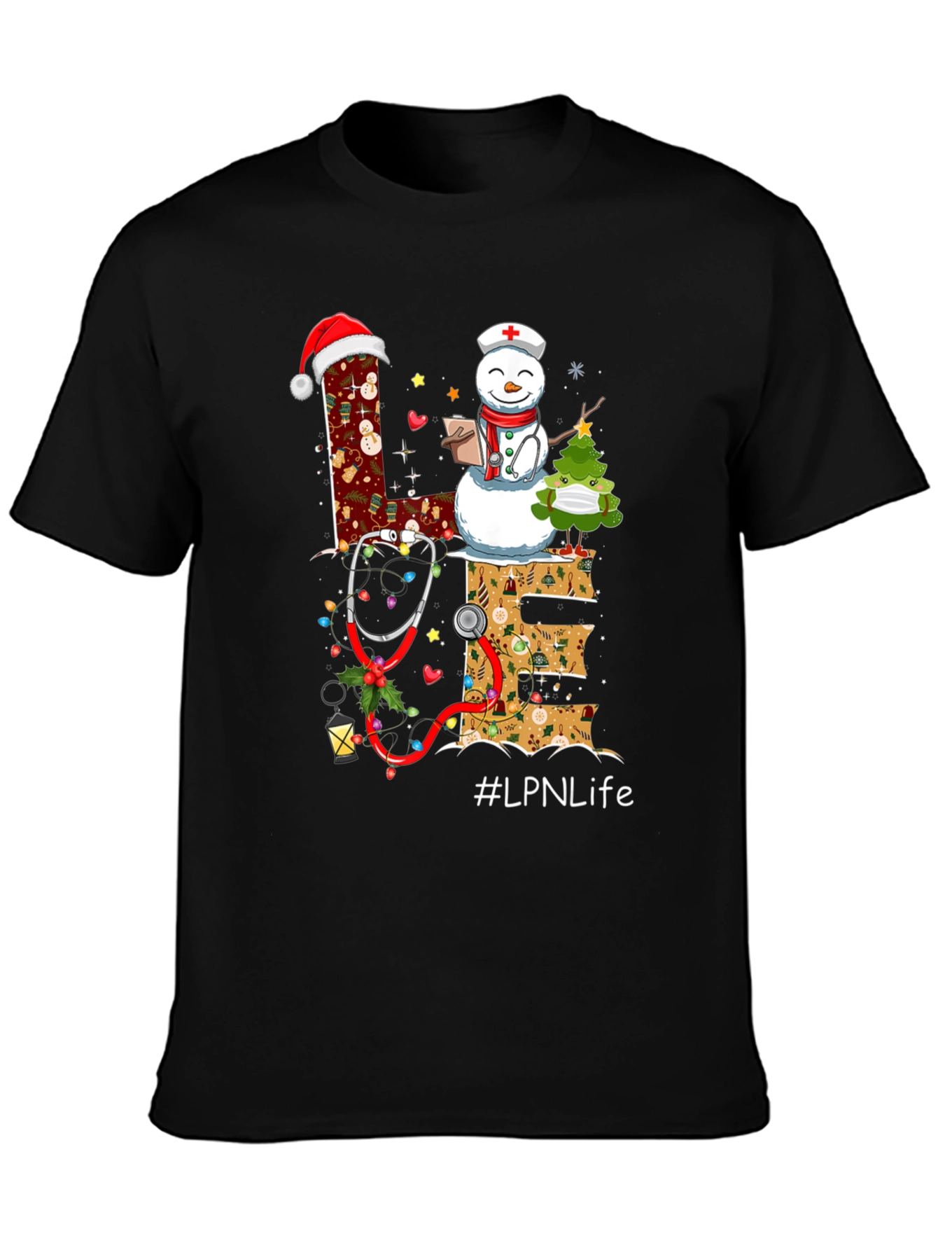 LPN Life Christmas T-Shirt with Snowman & Stethoscope