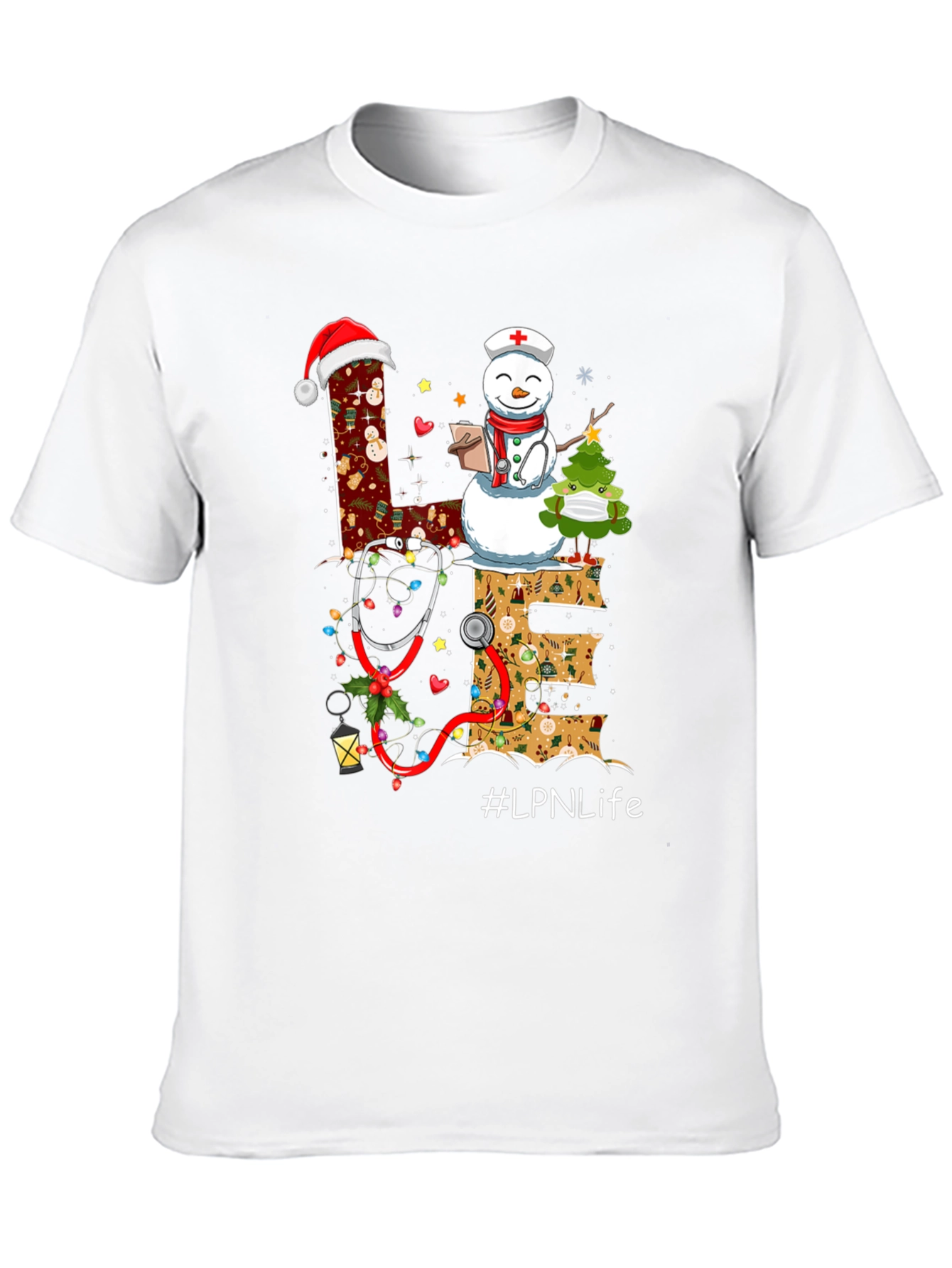 LPN Life Christmas T-Shirt with Snowman & Stethoscope