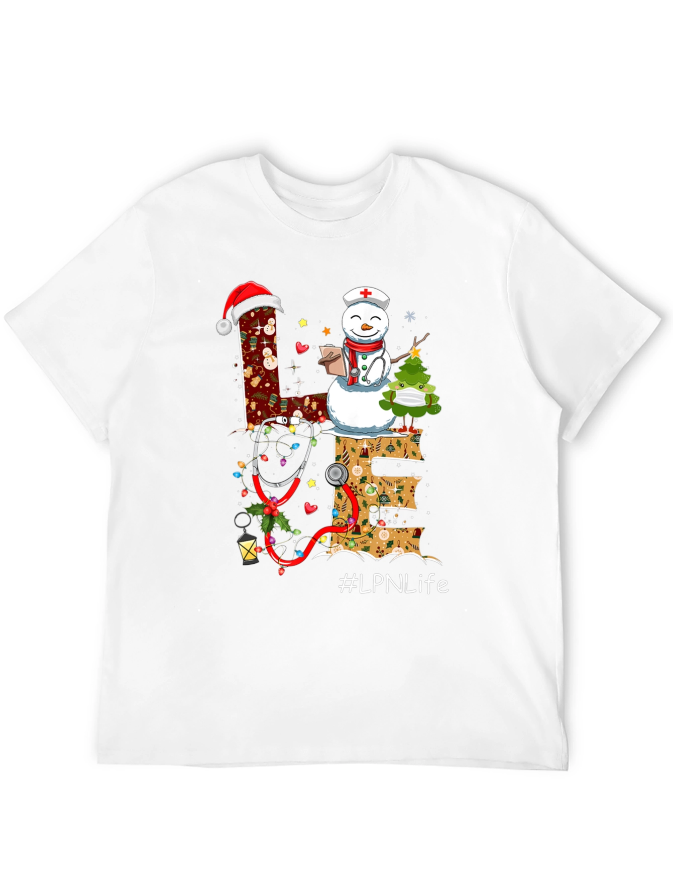 LPN Life Christmas T-Shirt with Snowman & Stethoscope