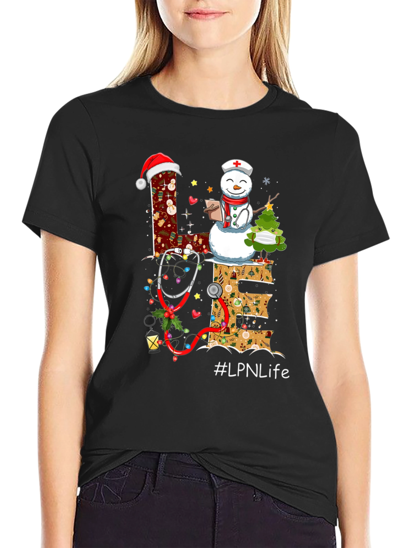 LPN Life Christmas T-Shirt with Snowman & Stethoscope
