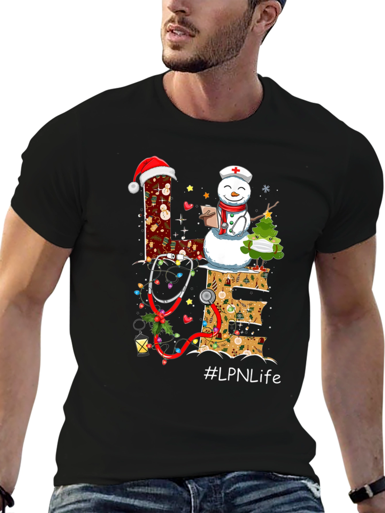 LPN Life Christmas T-Shirt with Snowman & Stethoscope