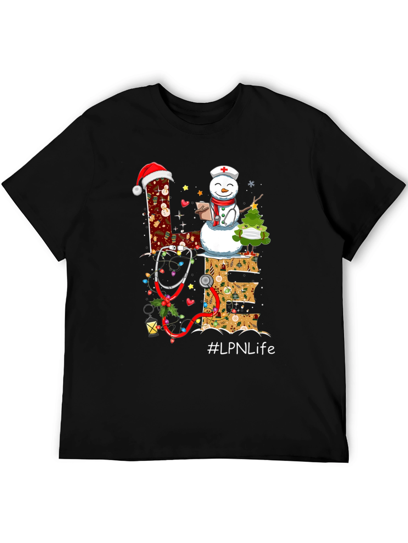 LPN Life Christmas T-Shirt with Snowman & Stethoscope