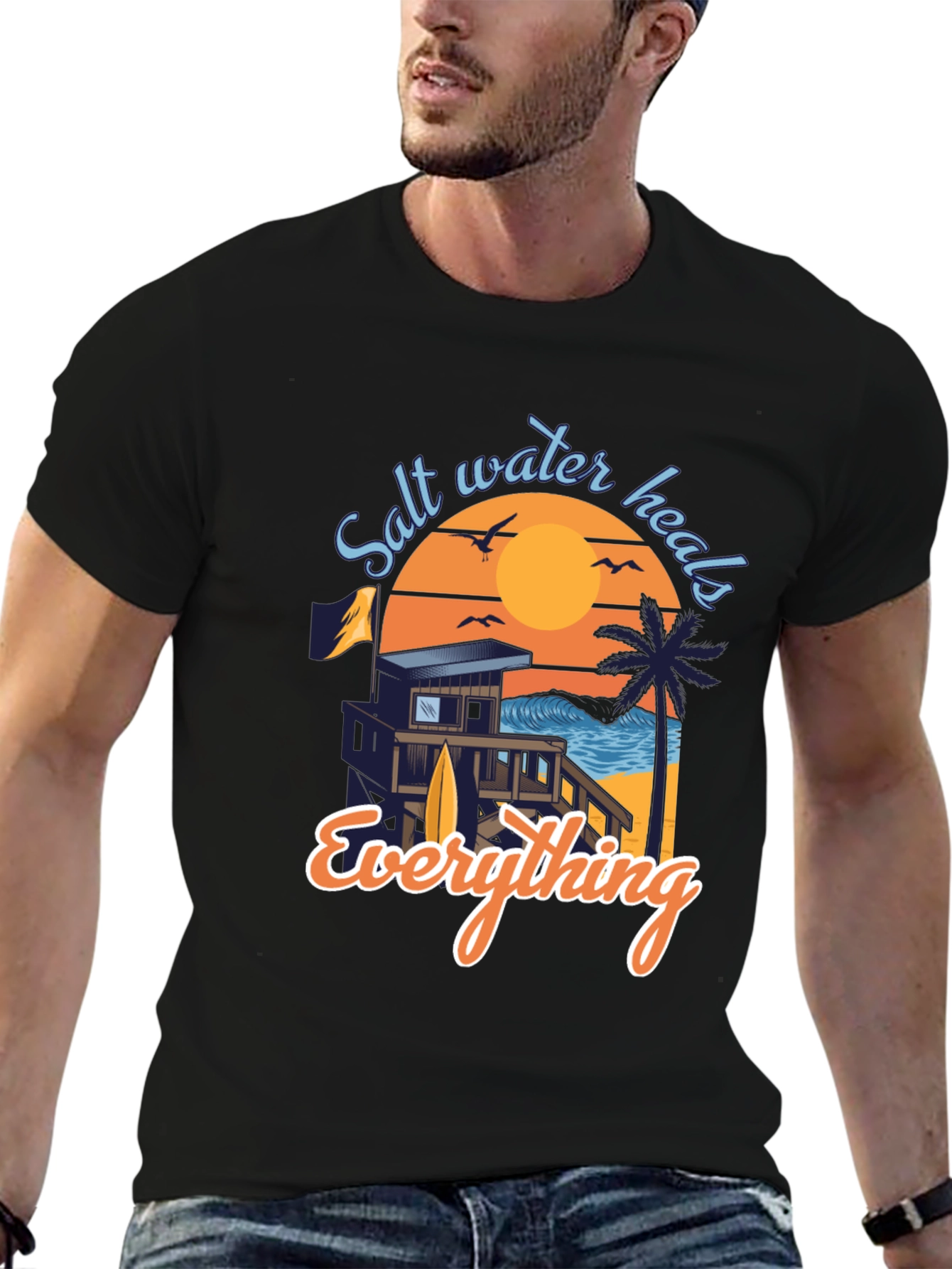 Salt Water Heals Everything Black Graphic Tee