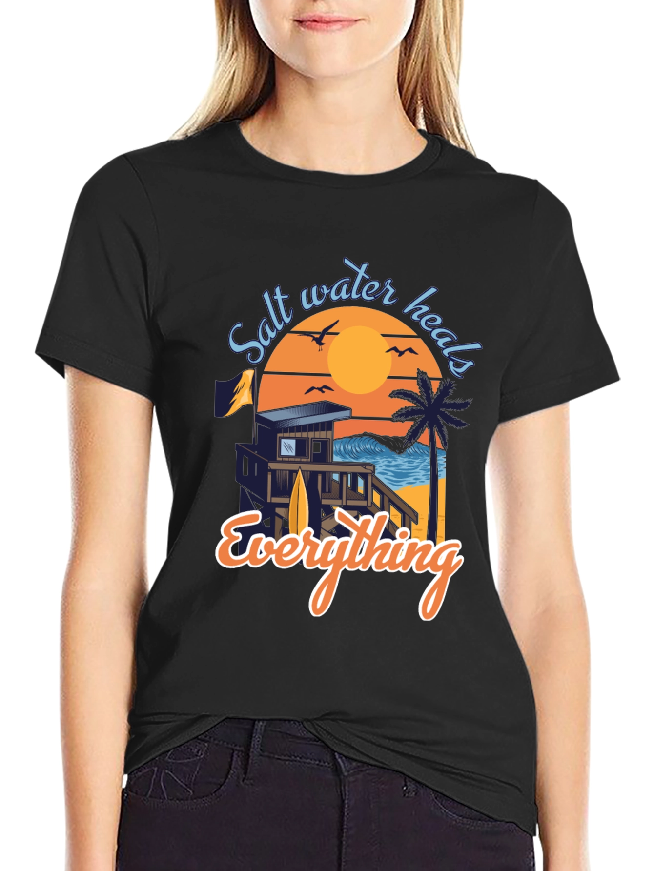 Salt Water Heals Everything Black Graphic Tee