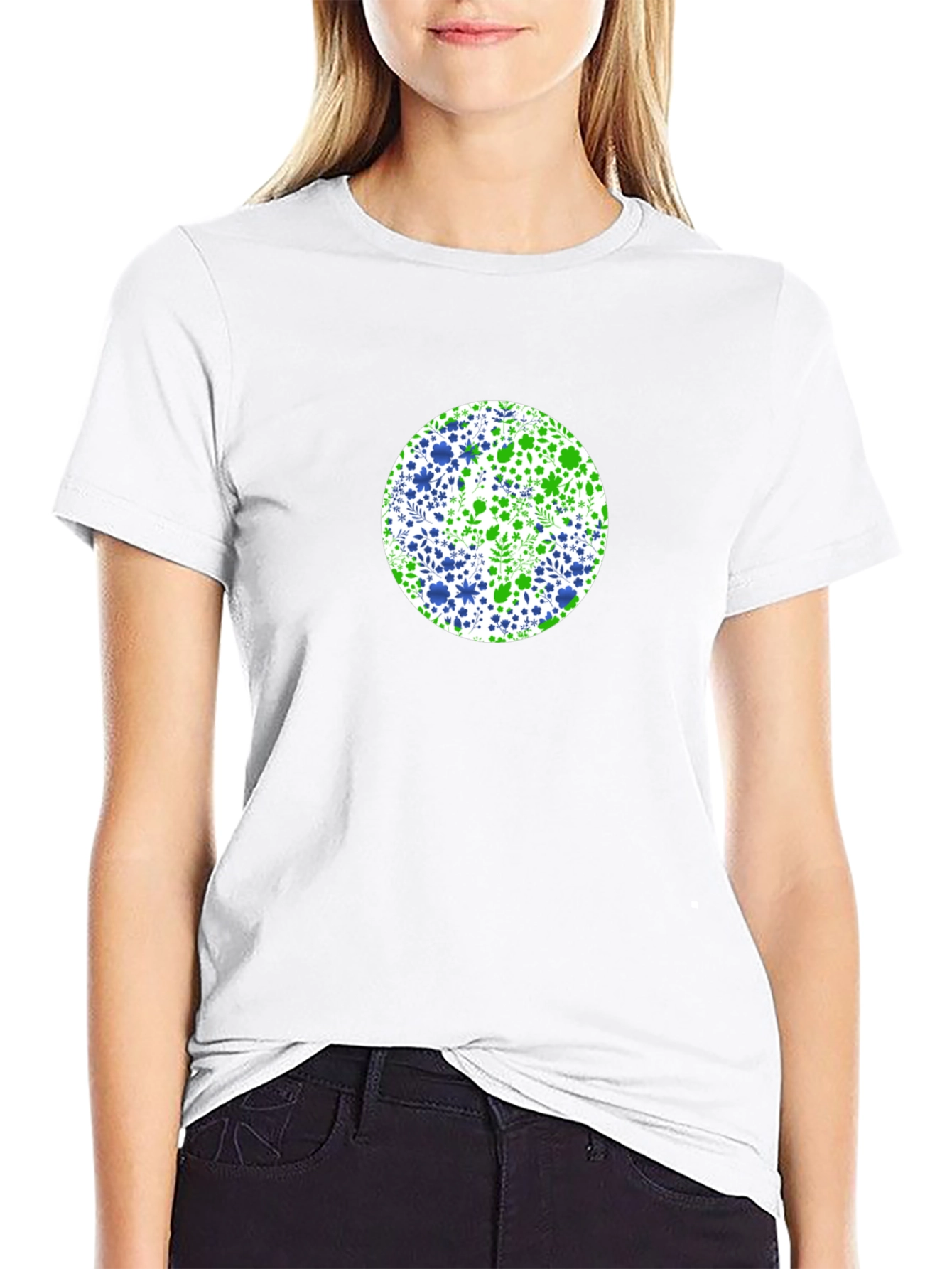 Floral Circle Tee - Green & Blue Design