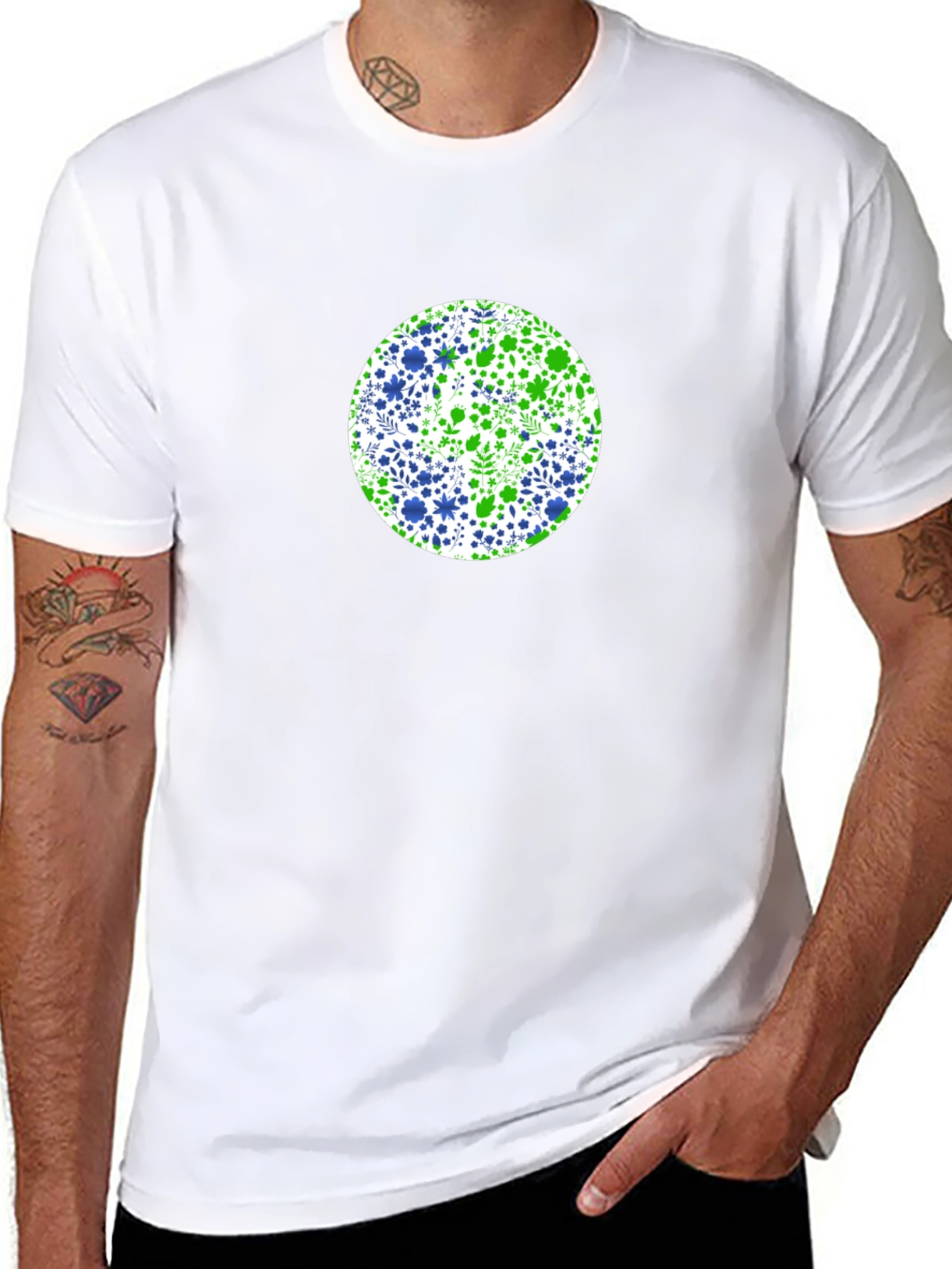 Floral Circle Tee - Green & Blue Design