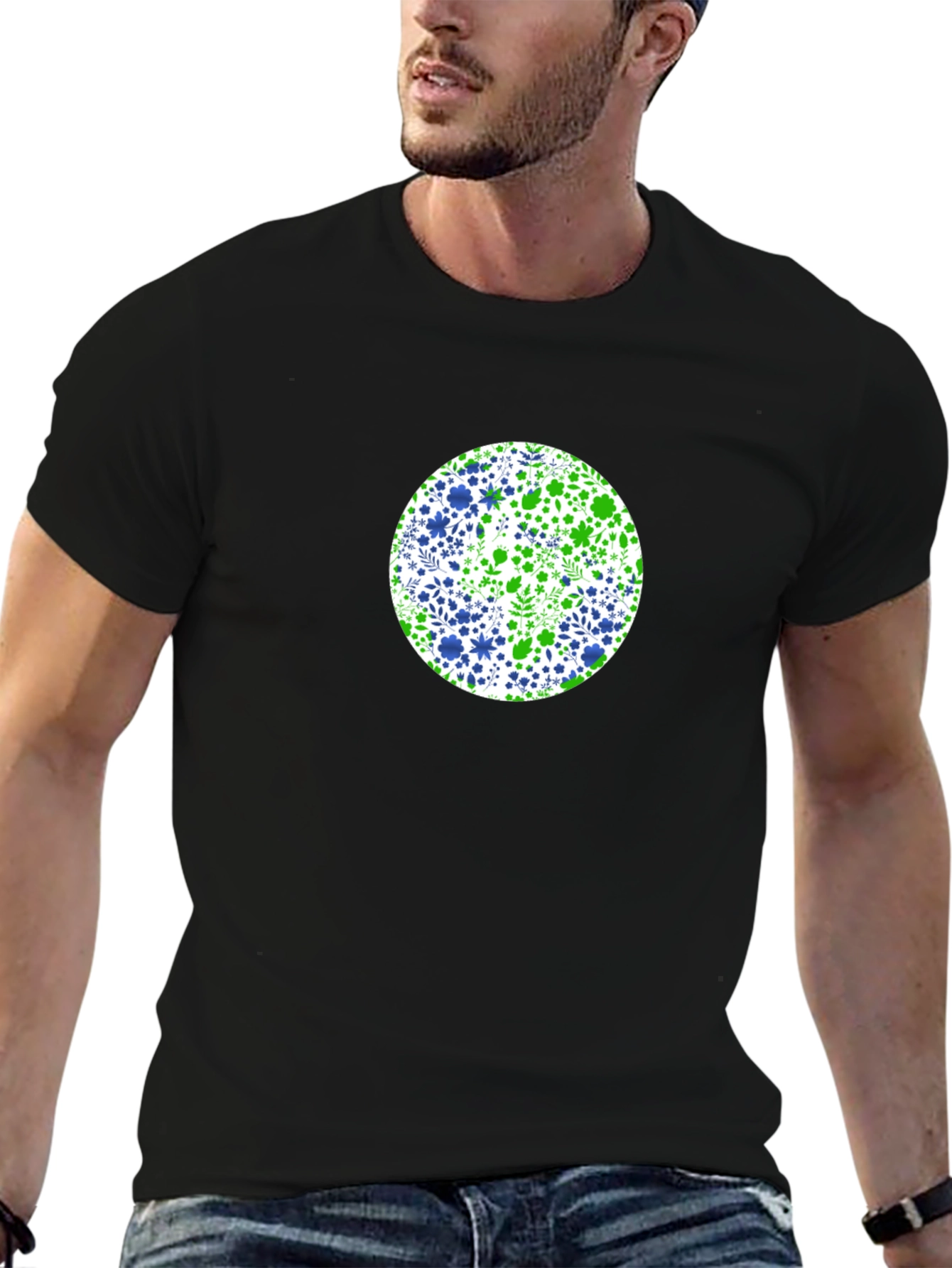 Floral Circle Tee - Green & Blue Design