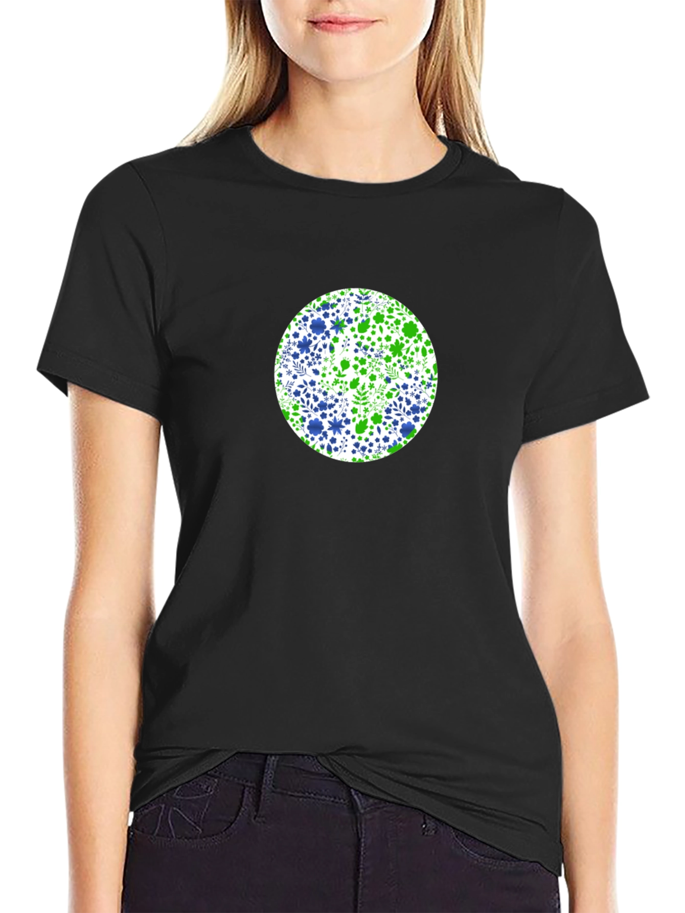 Floral Circle Tee - Green & Blue Design