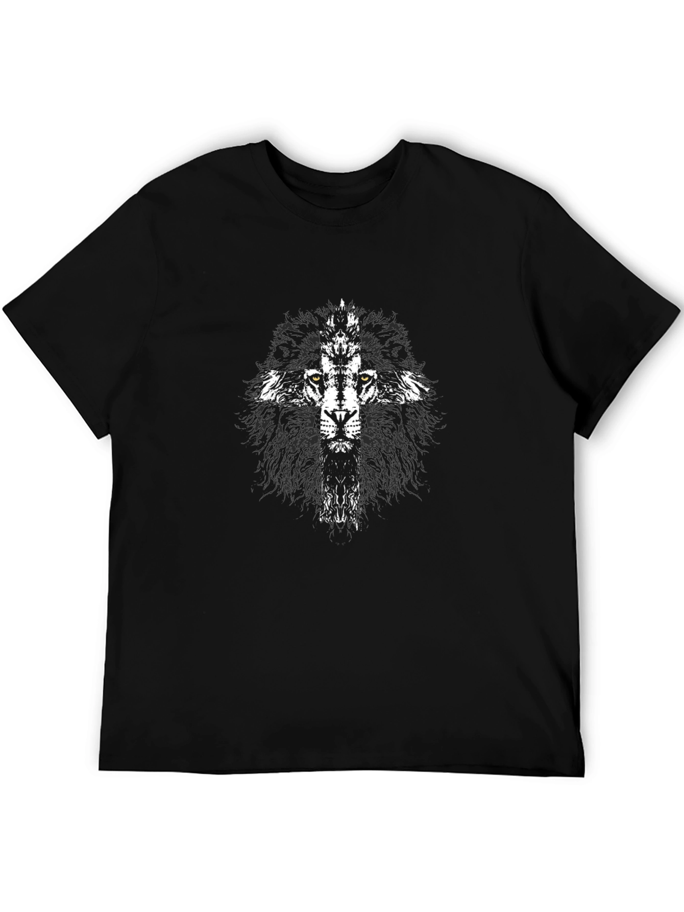 Lion Cross Graphic Print Black T-Shirt