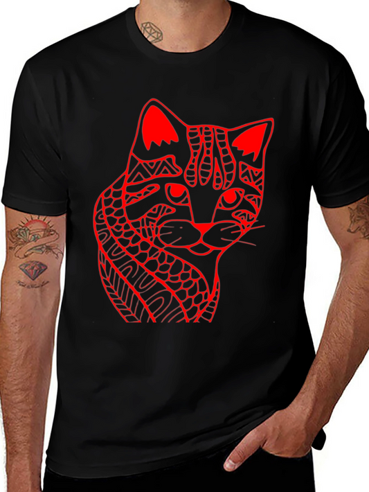 Abstract Cat Print Black T-Shirt