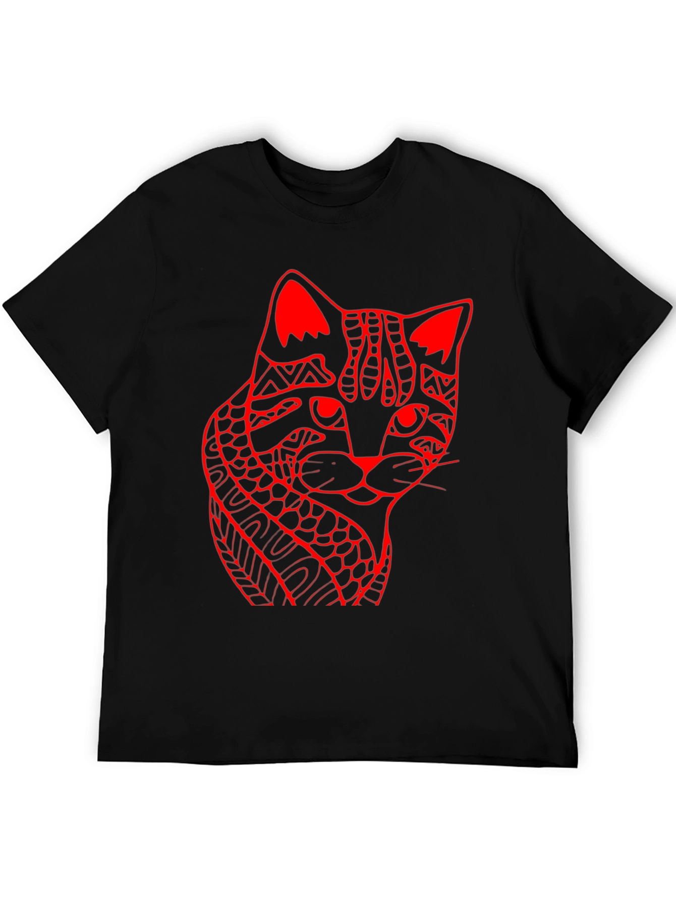 Abstract Cat Print Black T-Shirt