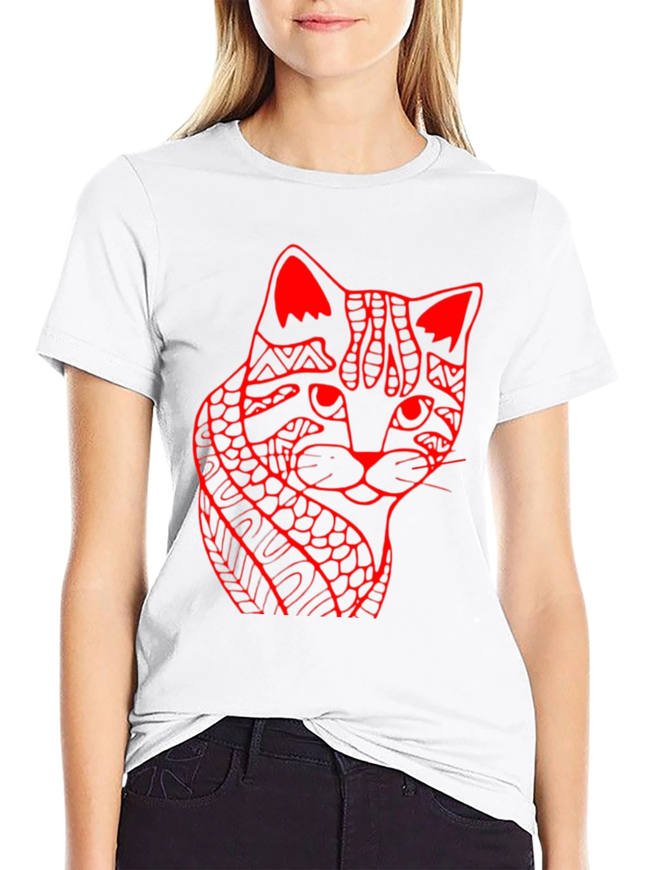 Abstract Cat Print Black T-Shirt