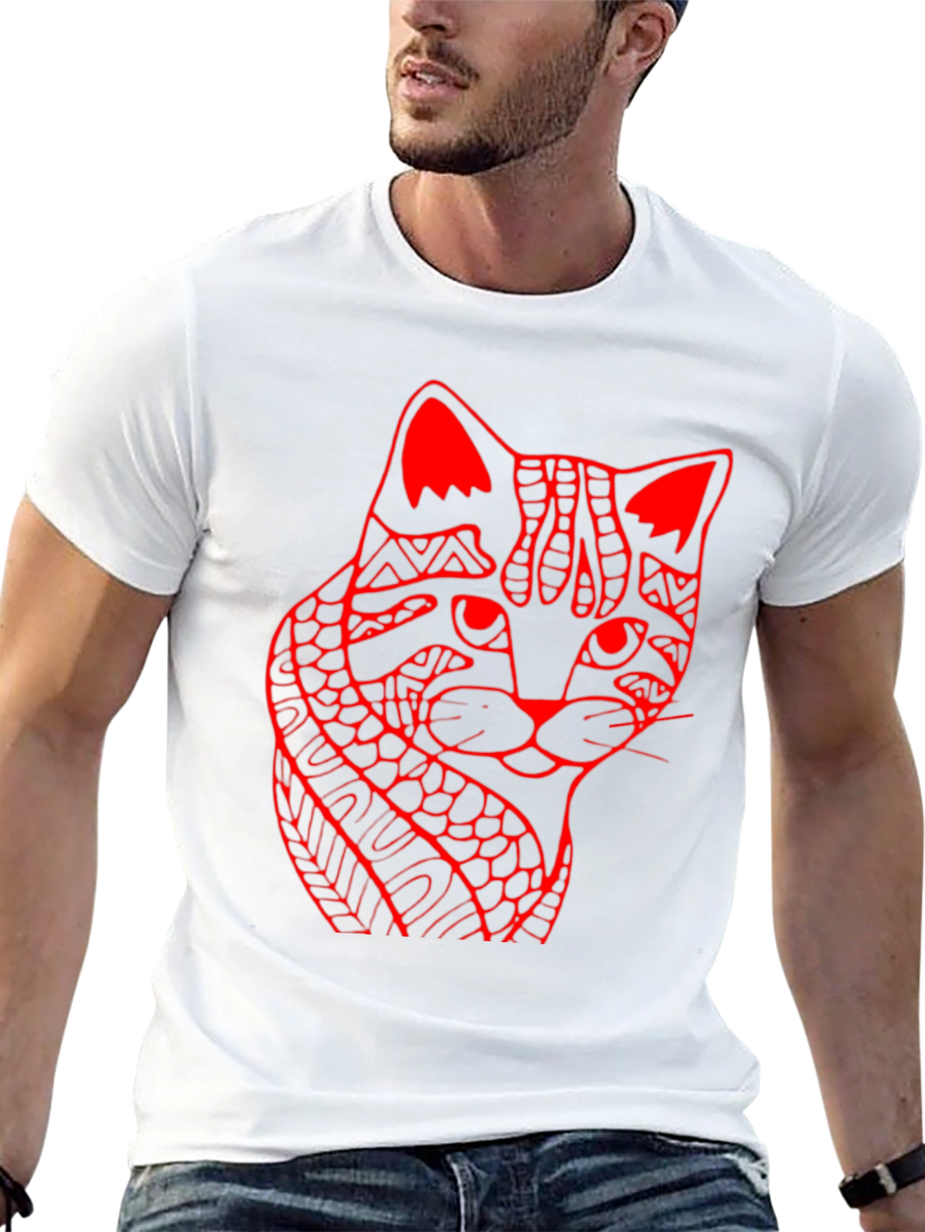 Abstract Cat Print Black T-Shirt