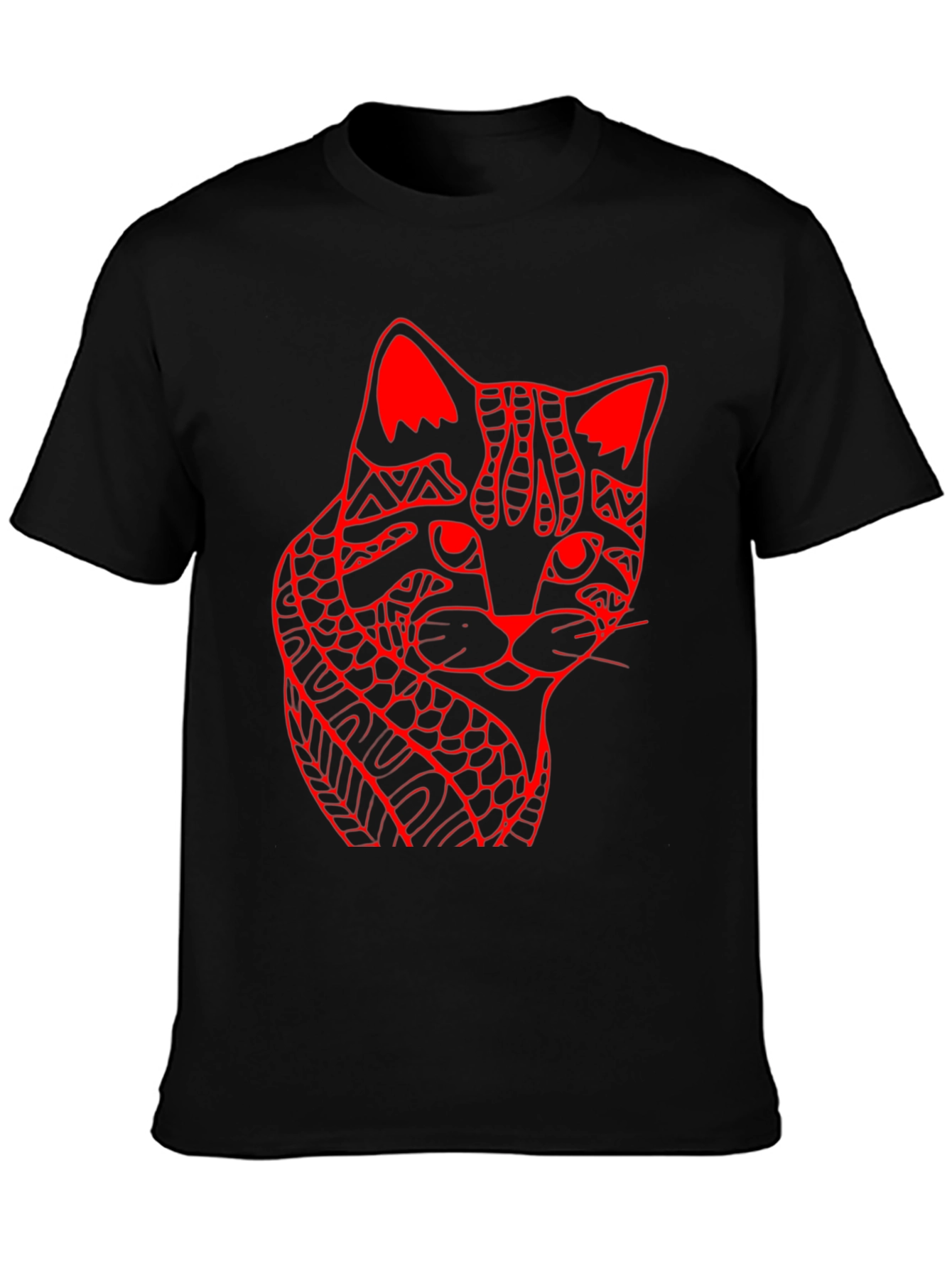 Abstract Cat Print Black T-Shirt