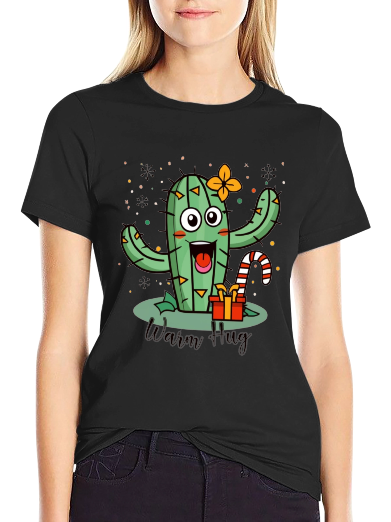 Warm Hug Cactus Black T-Shirt