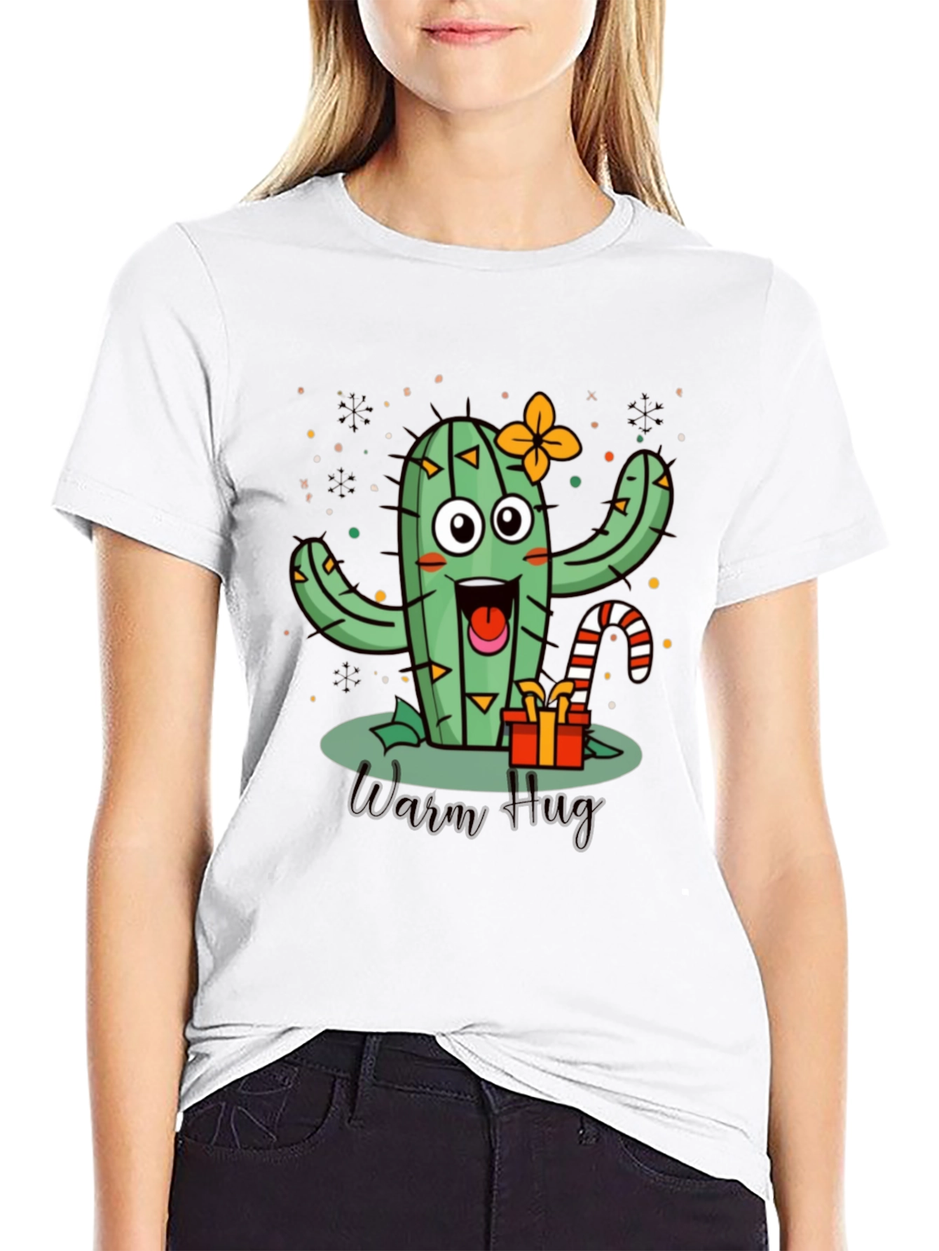 Warm Hug Cactus Black T-Shirt