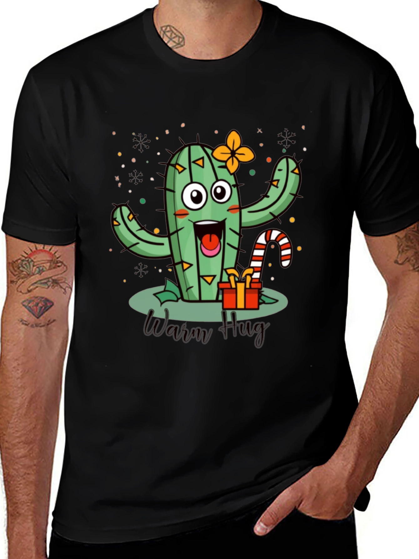 Warm Hug Cactus Black T-Shirt
