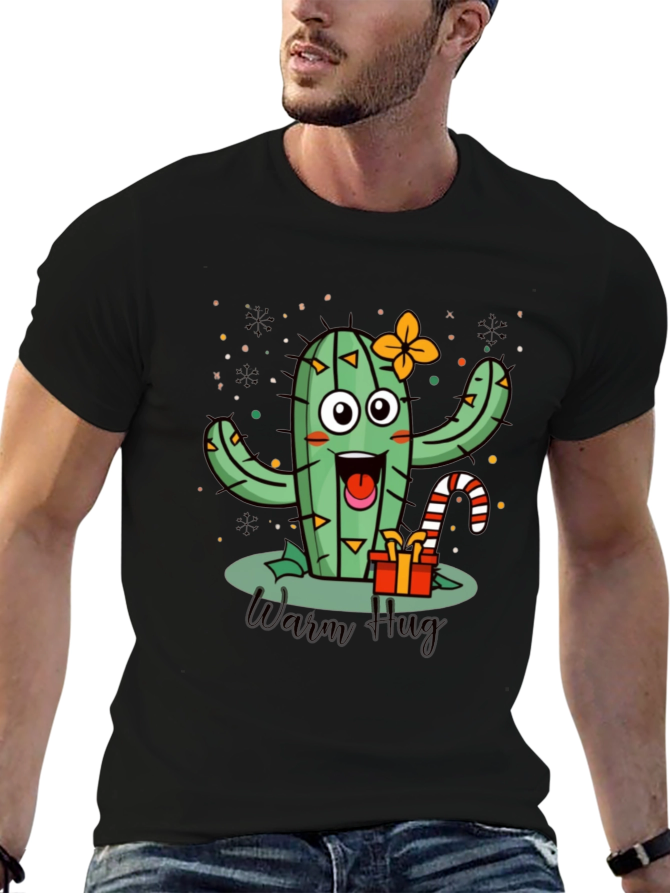 Warm Hug Cactus Black T-Shirt