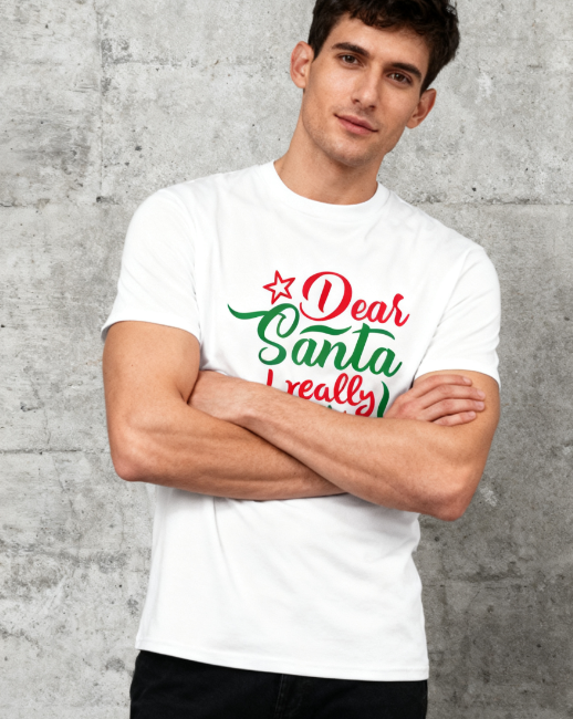 Christmas Funny "Dear Santa I Really Tried" Graphic T-Shirt - 100% Cotton, Holiday Essential for Christmas Gatherings & Casual Occasions